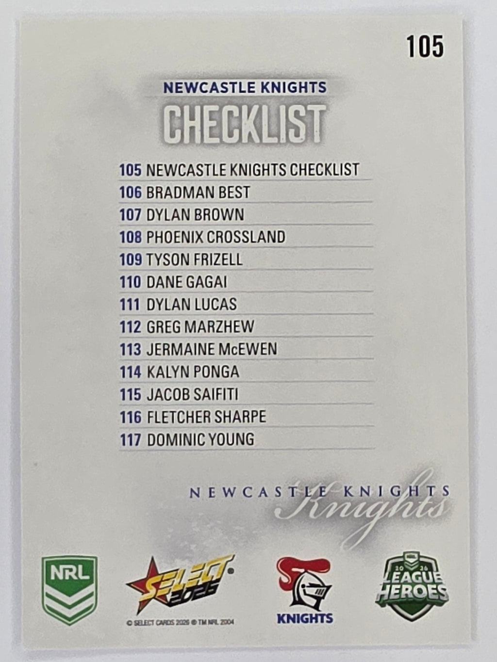 NRL 2026 League Heroes | Base | #105 | Logo | Newcastle Knights