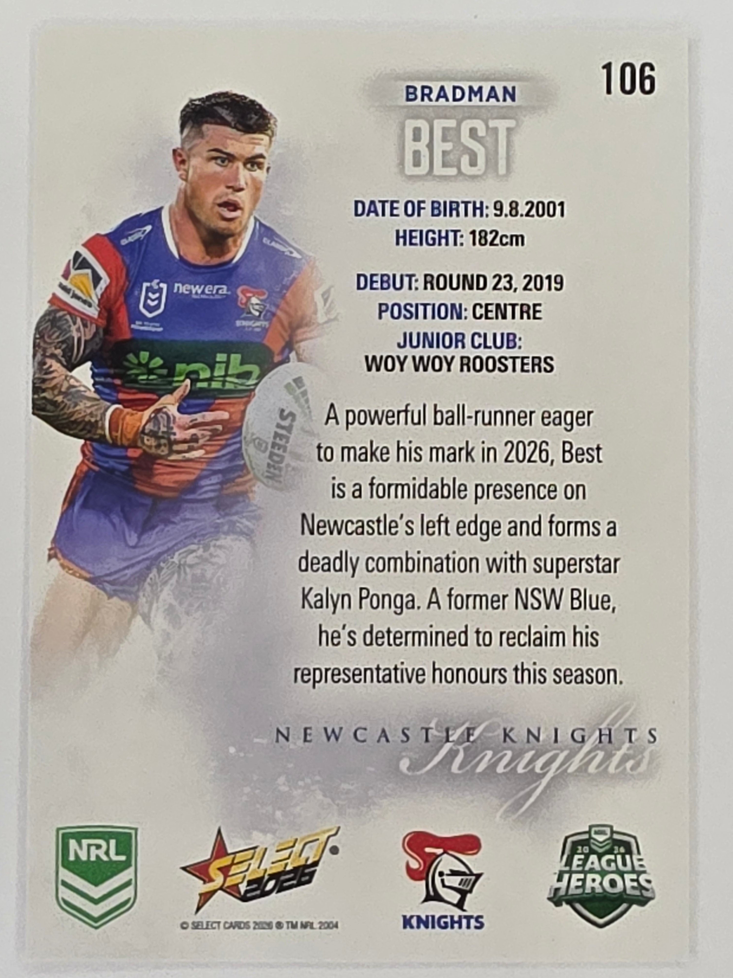 NRL 2026 League Heroes | Base | #106 | Bradman Best | Newcastle Knights
