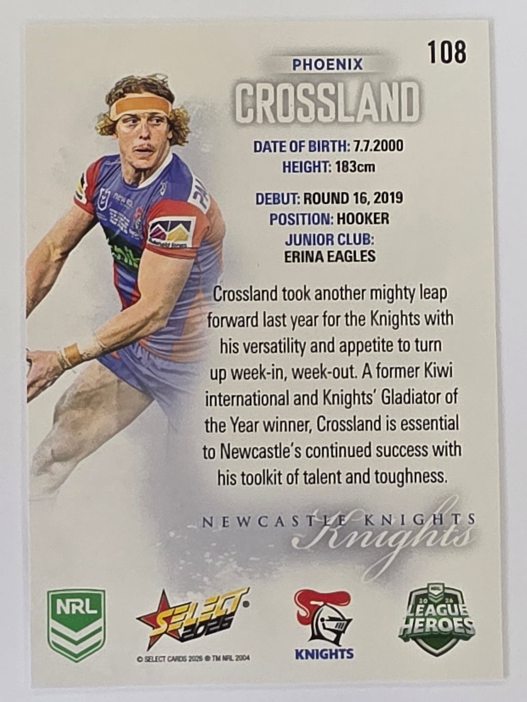 NRL 2026 League Heroes | Base | #108 | Phoenix Crossland | Newcastle Knights