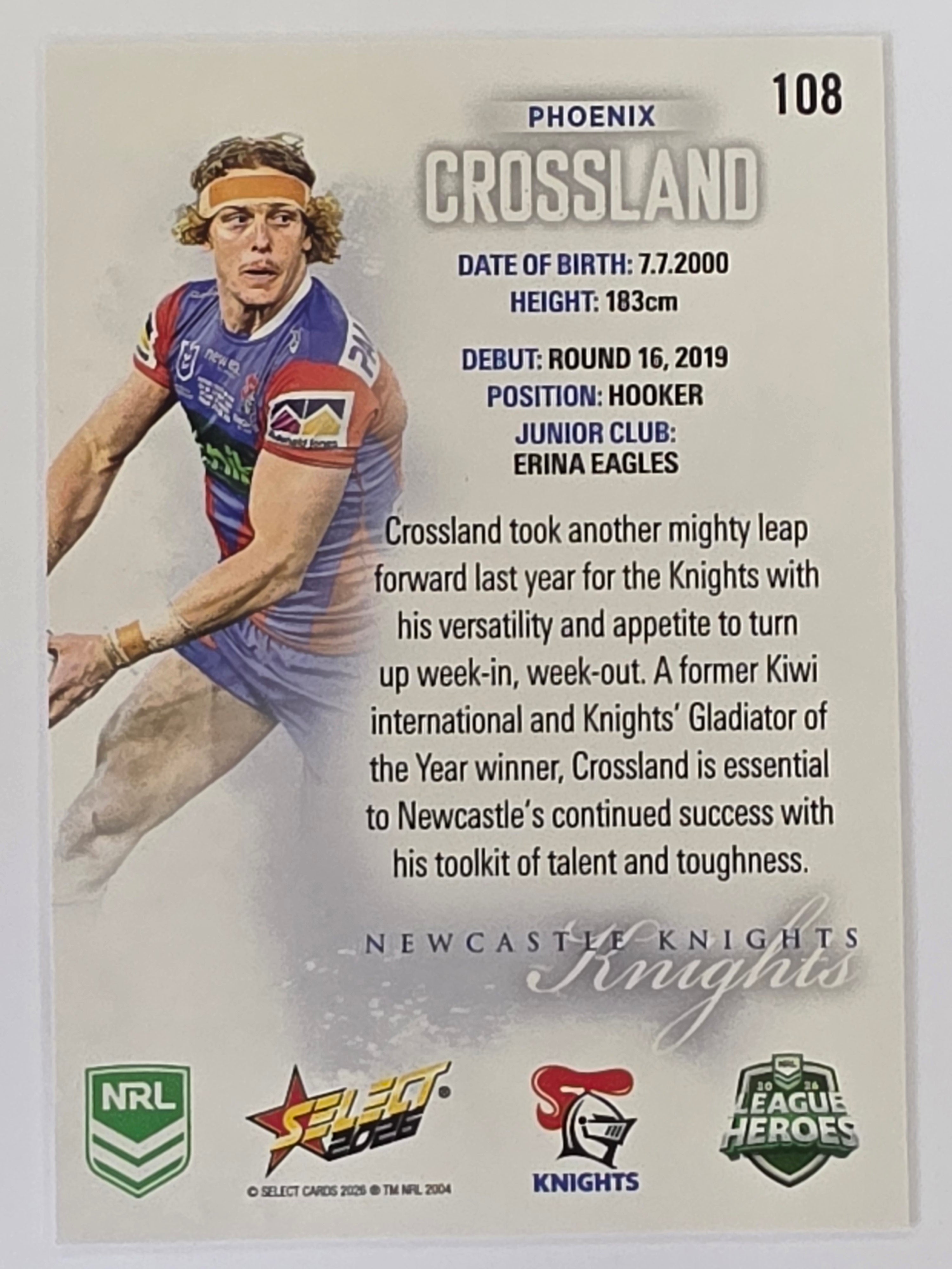 NRL 2026 League Heroes | Base | #108 | Phoenix Crossland | Newcastle Knights