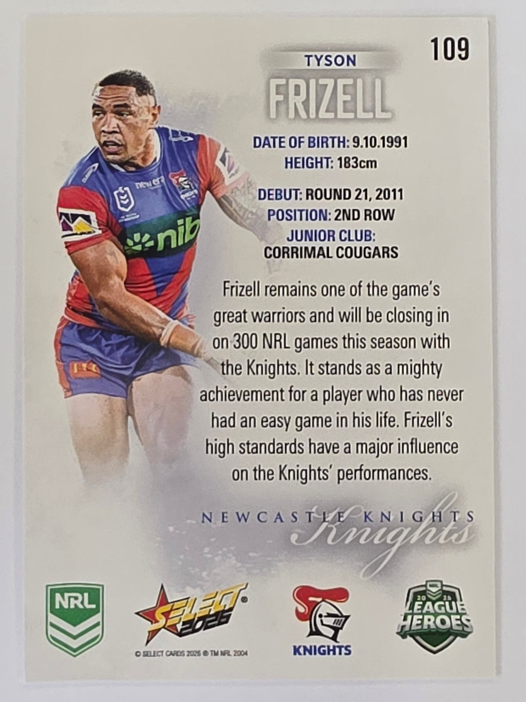 NRL 2026 League Heroes | Base | #109 | Tyson Frizell | Newcastle Knights