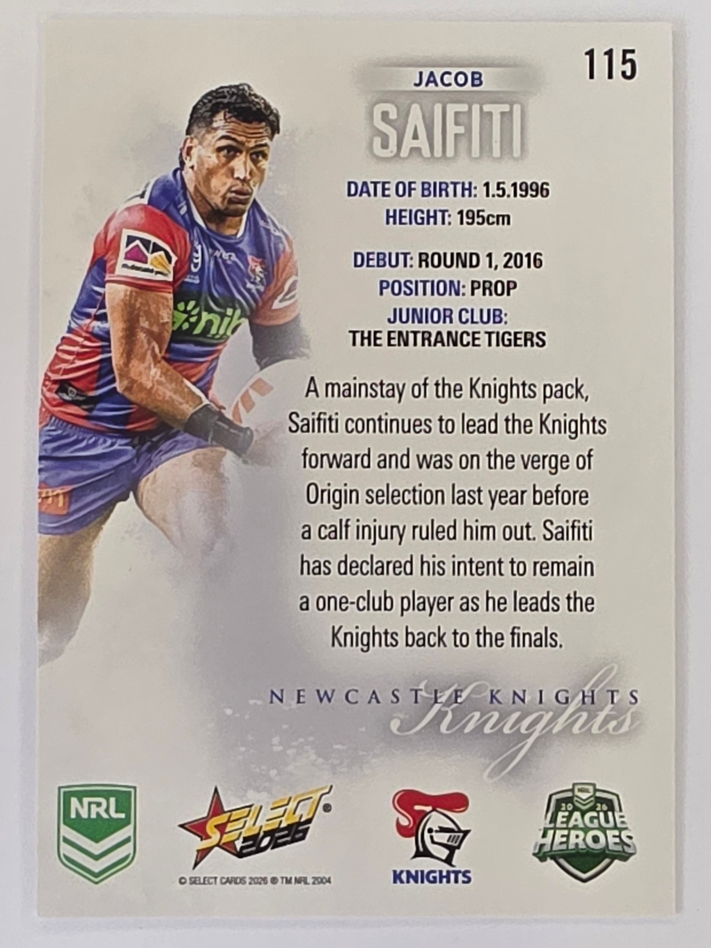 NRL 2026 League Heroes | Base | #115 | Jacob Saifiti | Newcastle Knights