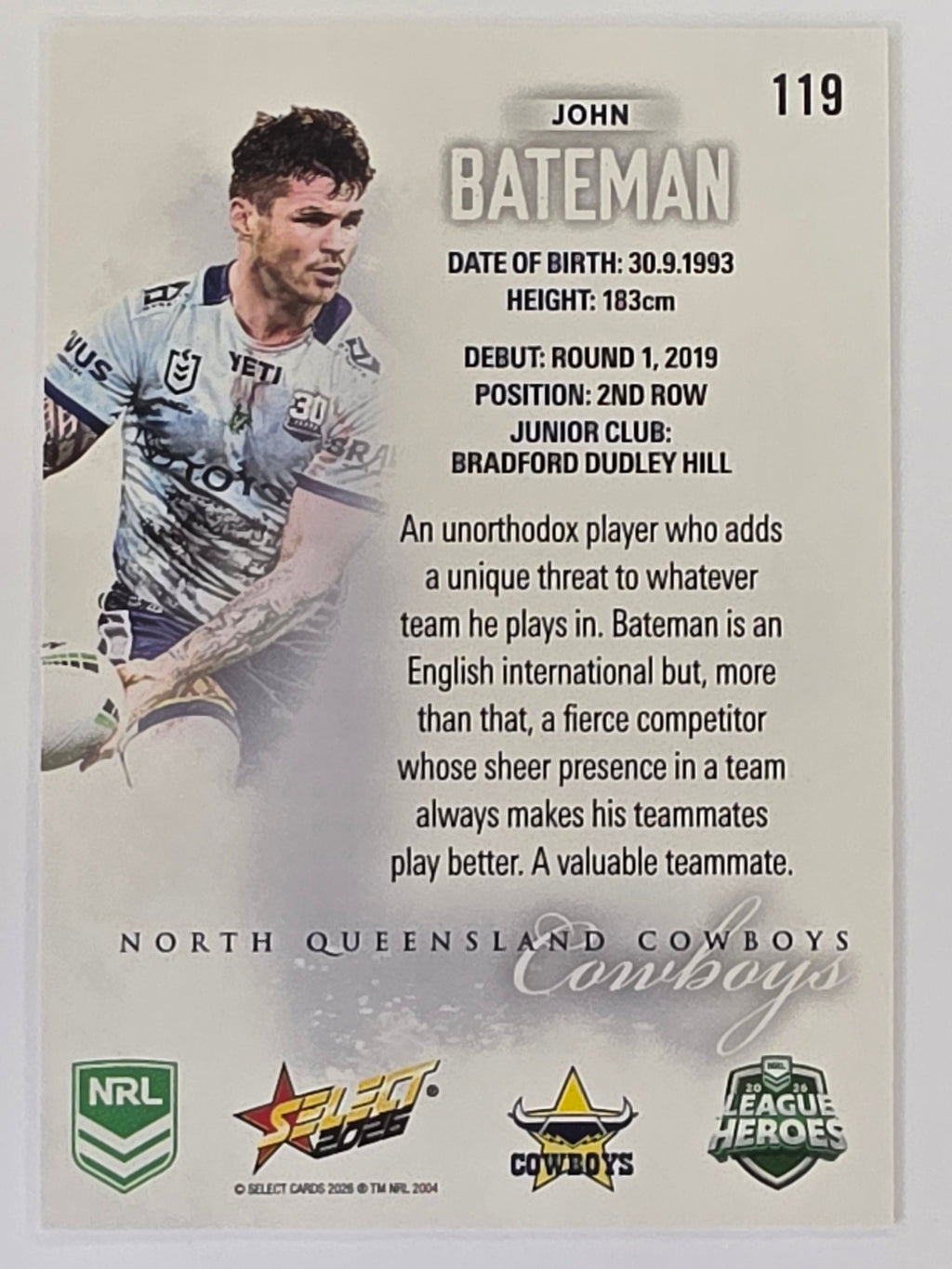 NRL 2026 League Heroes | Base | #119 | John Bateman | North Queensland Cowboys