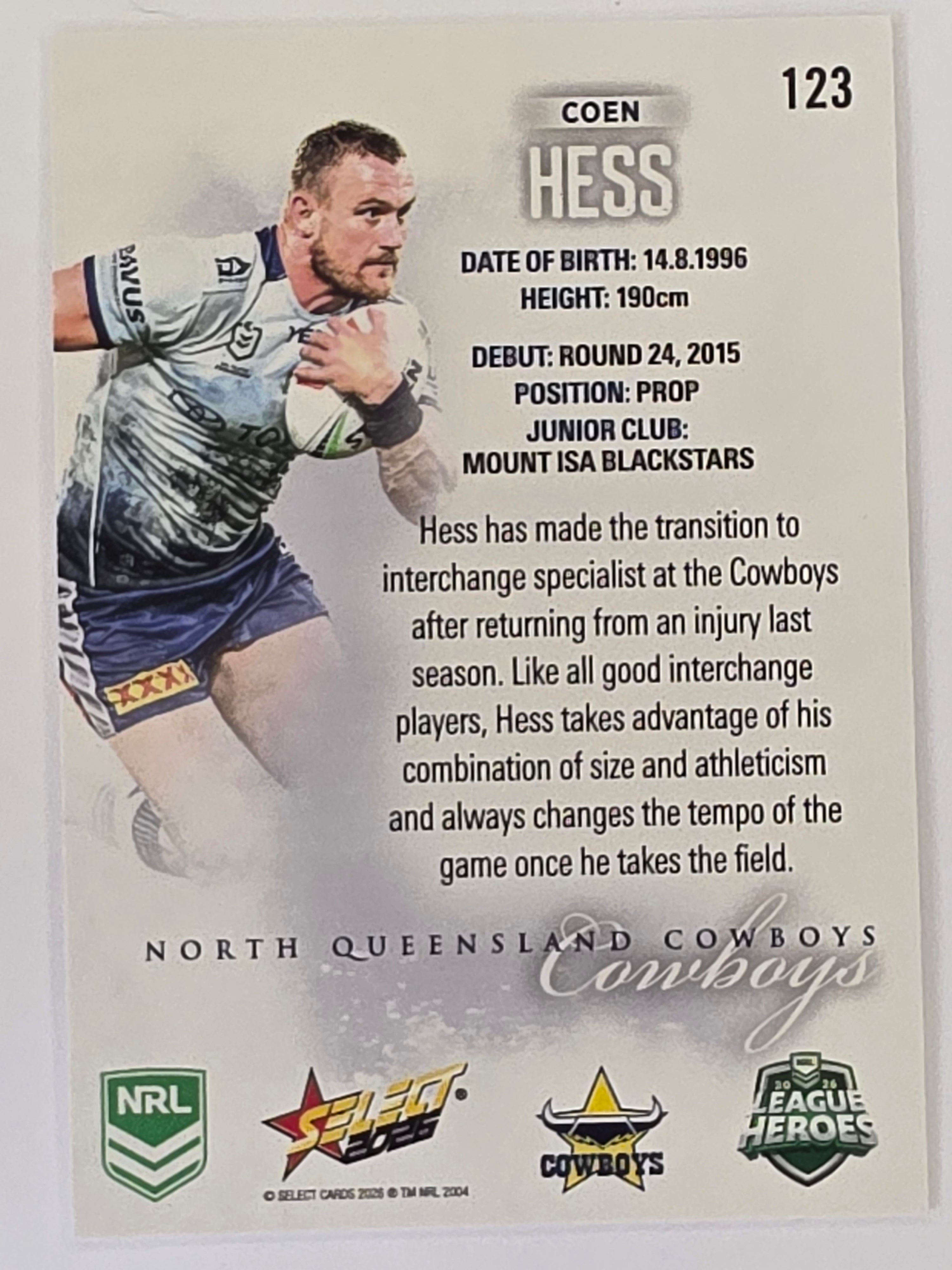 NRL 2026 League Heroes | Base | #123 | Coen Hess | North Queensland Cowboys