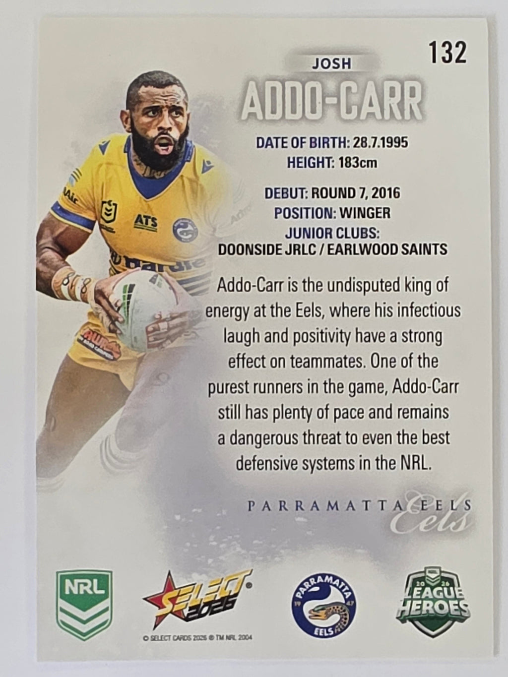 NRL 2026 League Heroes | Base | #132 | Josh Addo-Carr | Parramatta Eels