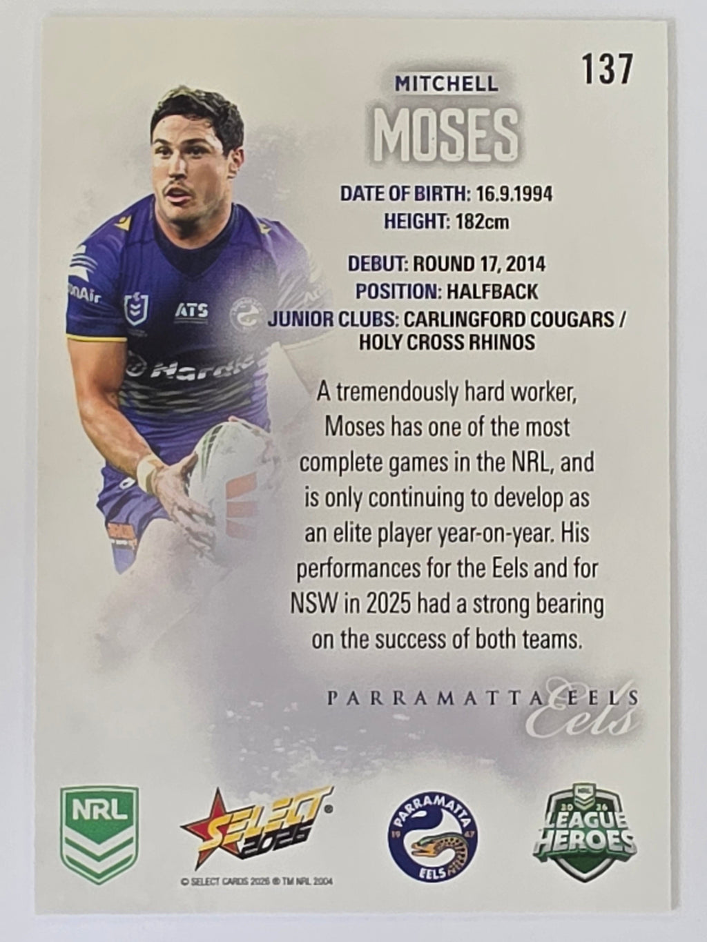 NRL 2026 League Heroes | Base | #137 | Mitchell Moses | Parramatta Eels