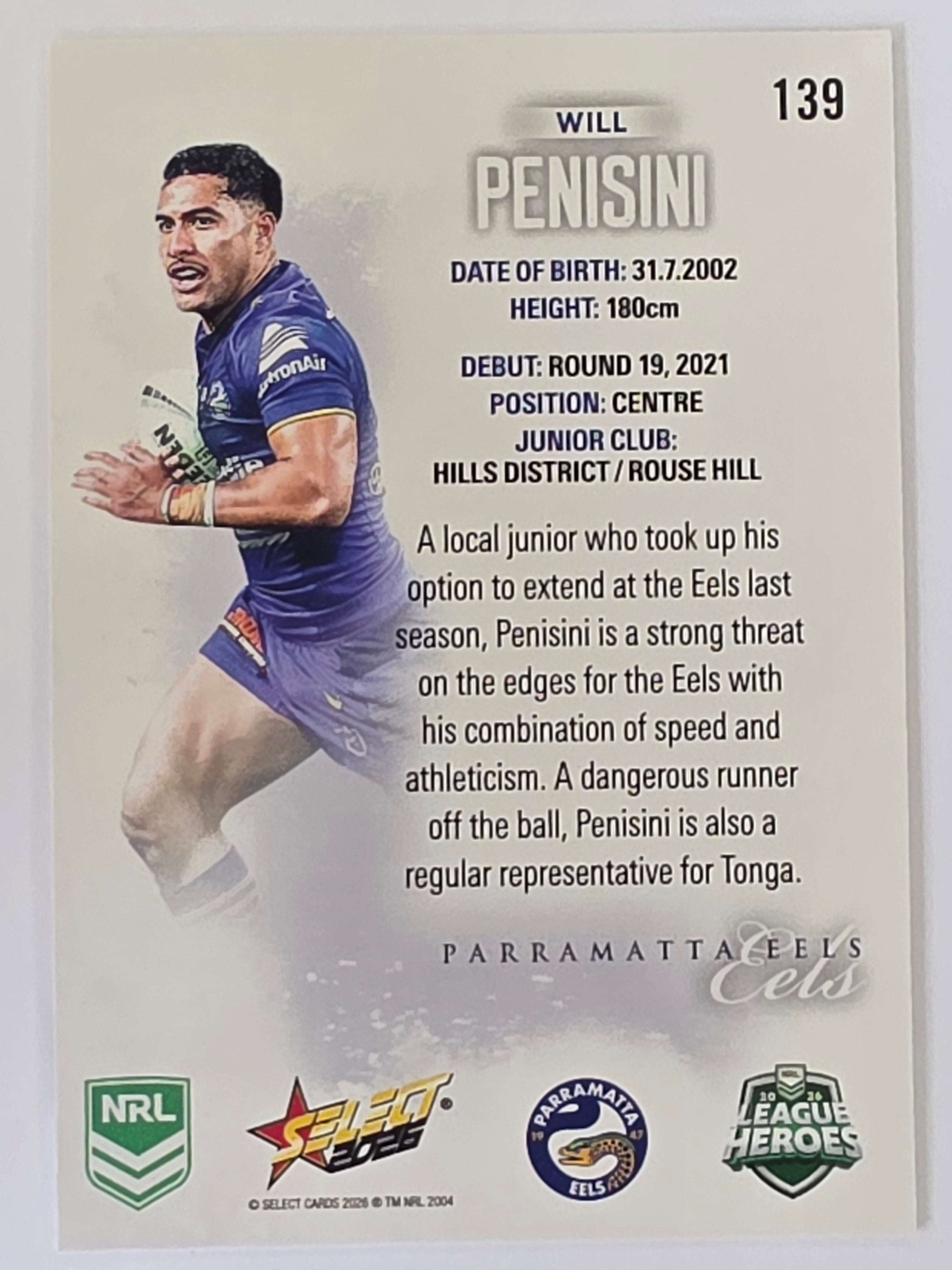 NRL 2026 League Heroes | Base | #139 | Will Penisini | Parramatta Eels