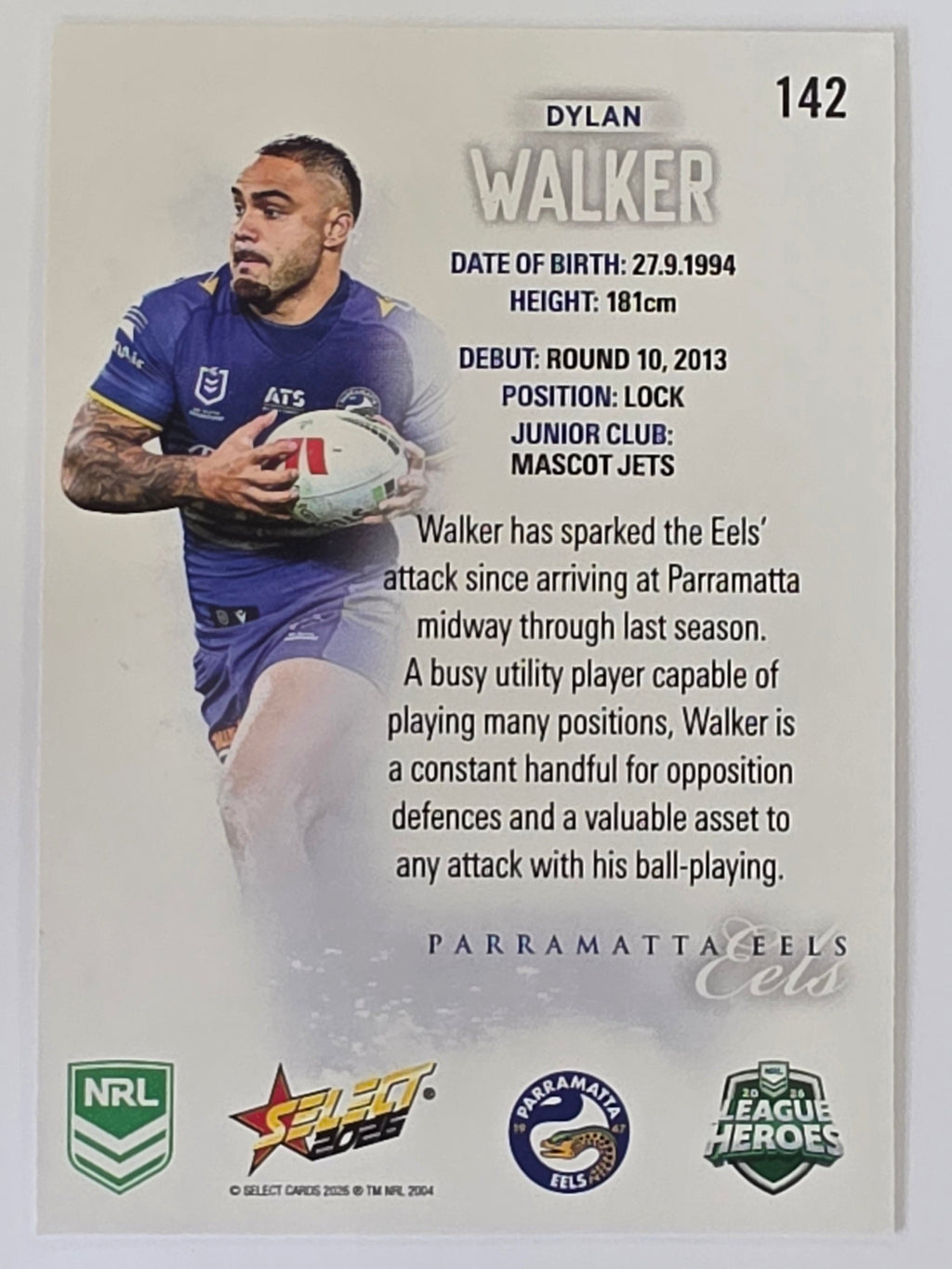 NRL 2026 League Heroes | Base | #142 | Dylan Walker | Parramatta Eels