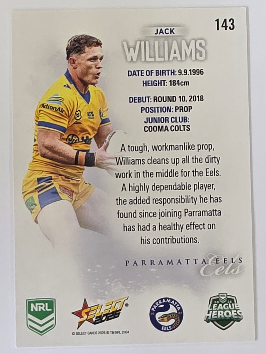 NRL 2026 League Heroes | Base | #143 | Jack Williams | Parramatta Eels