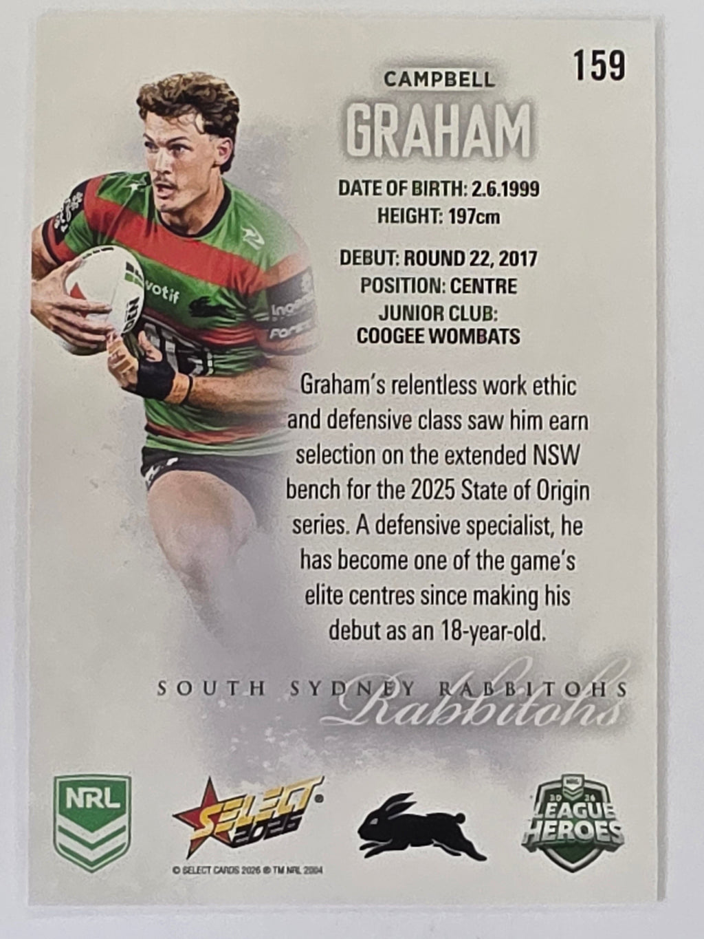 NRL 2026 League Heroes | Base | #159 | Campbell Graham | South Sydney Rabbitohs