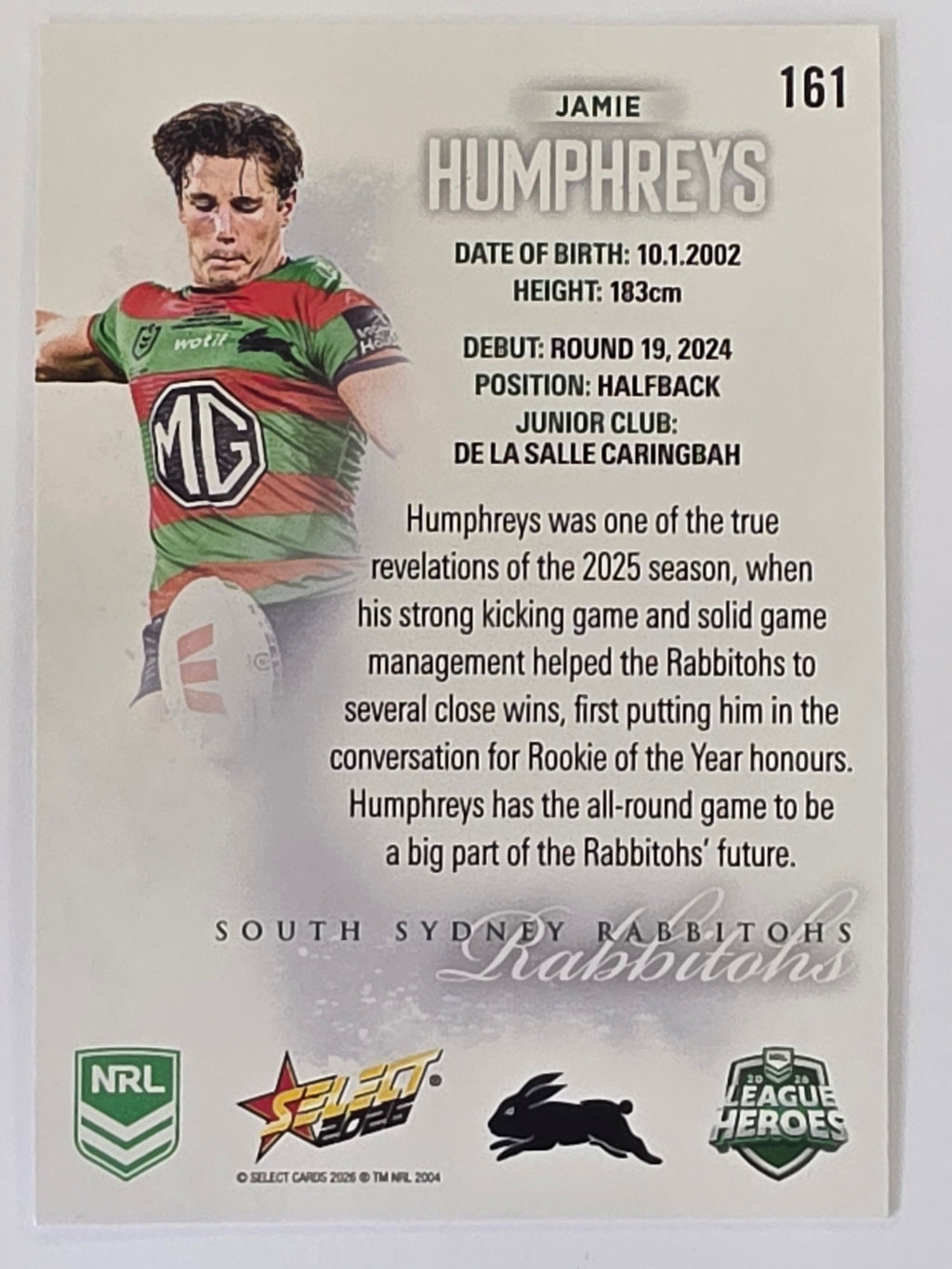NRL 2026 League Heroes | Base | #161 | Jamie Humphreys | South Sydney Rabbitohs