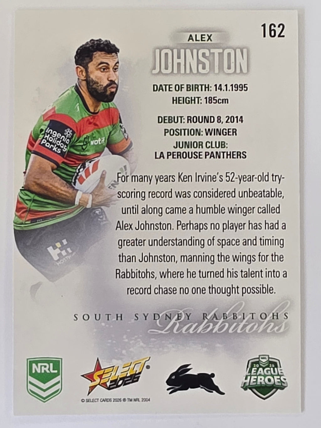 NRL 2026 League Heroes | Base | #162 | Alex Johnston | South Sydney Rabbitohs