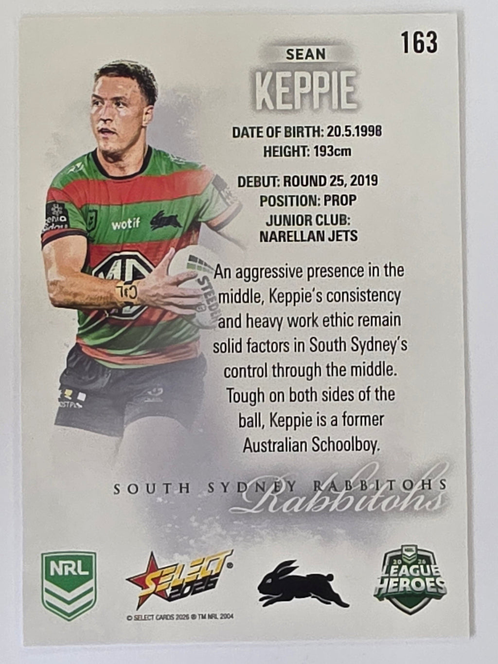 NRL 2026 League Heroes | Base | #163 | Sean Keppie | South Sydney Rabbitohs