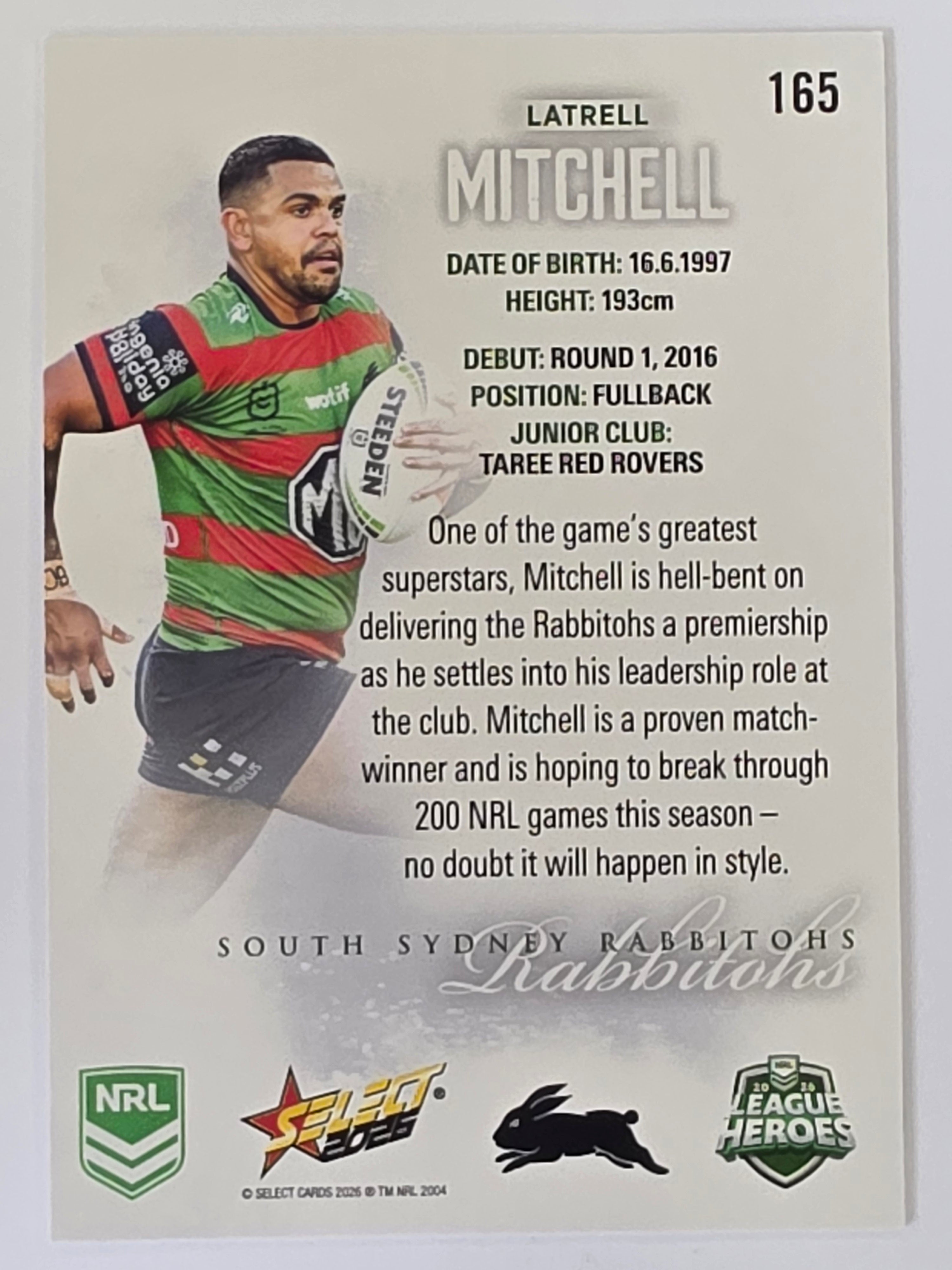 NRL 2026 League Heroes | Base | #165 | Latrell Mitchell | South Sydney Rabbitohs