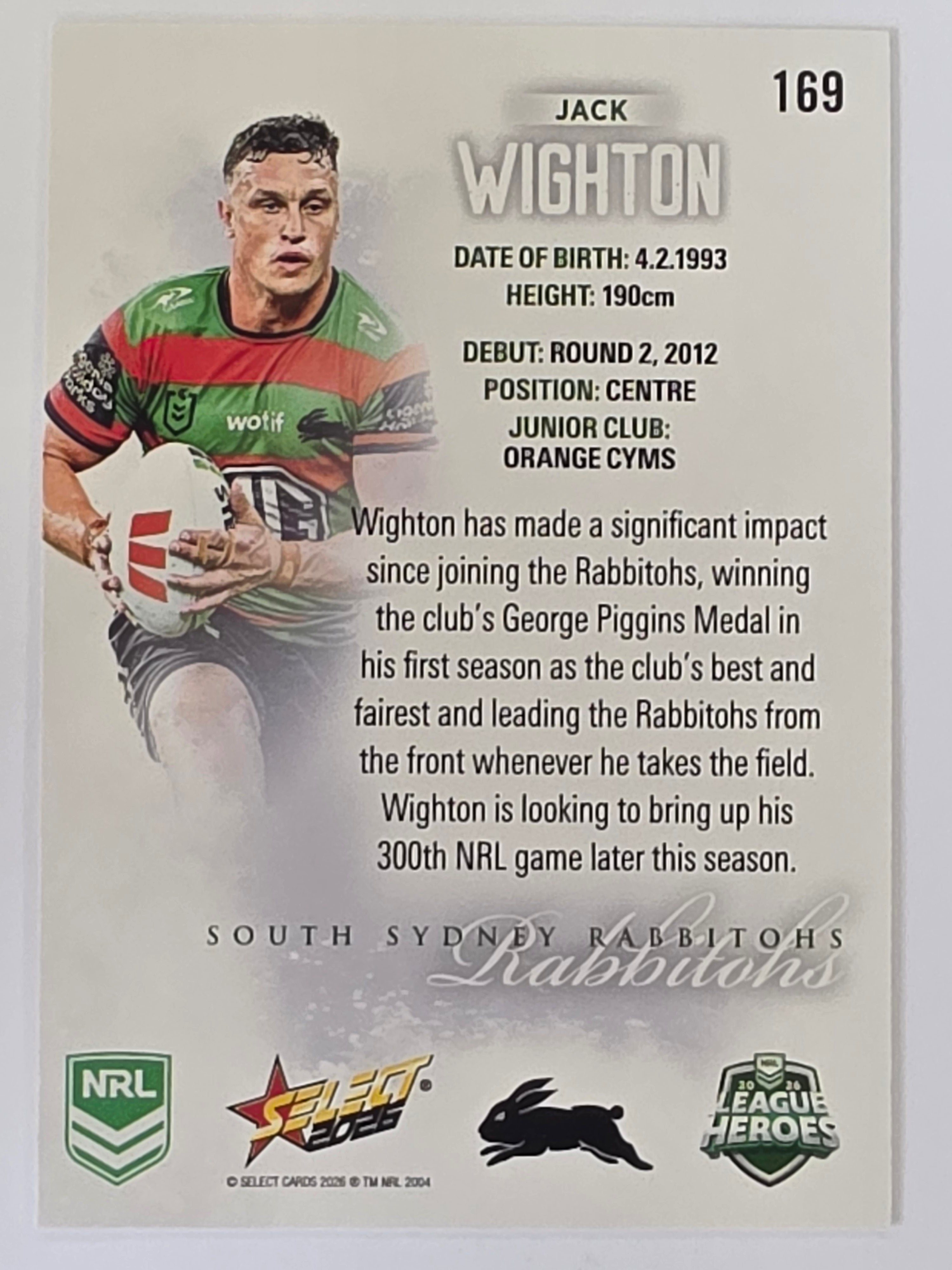 NRL 2026 League Heroes | Base | #169 | Jack Wighton | South Sydney Rabbitohs