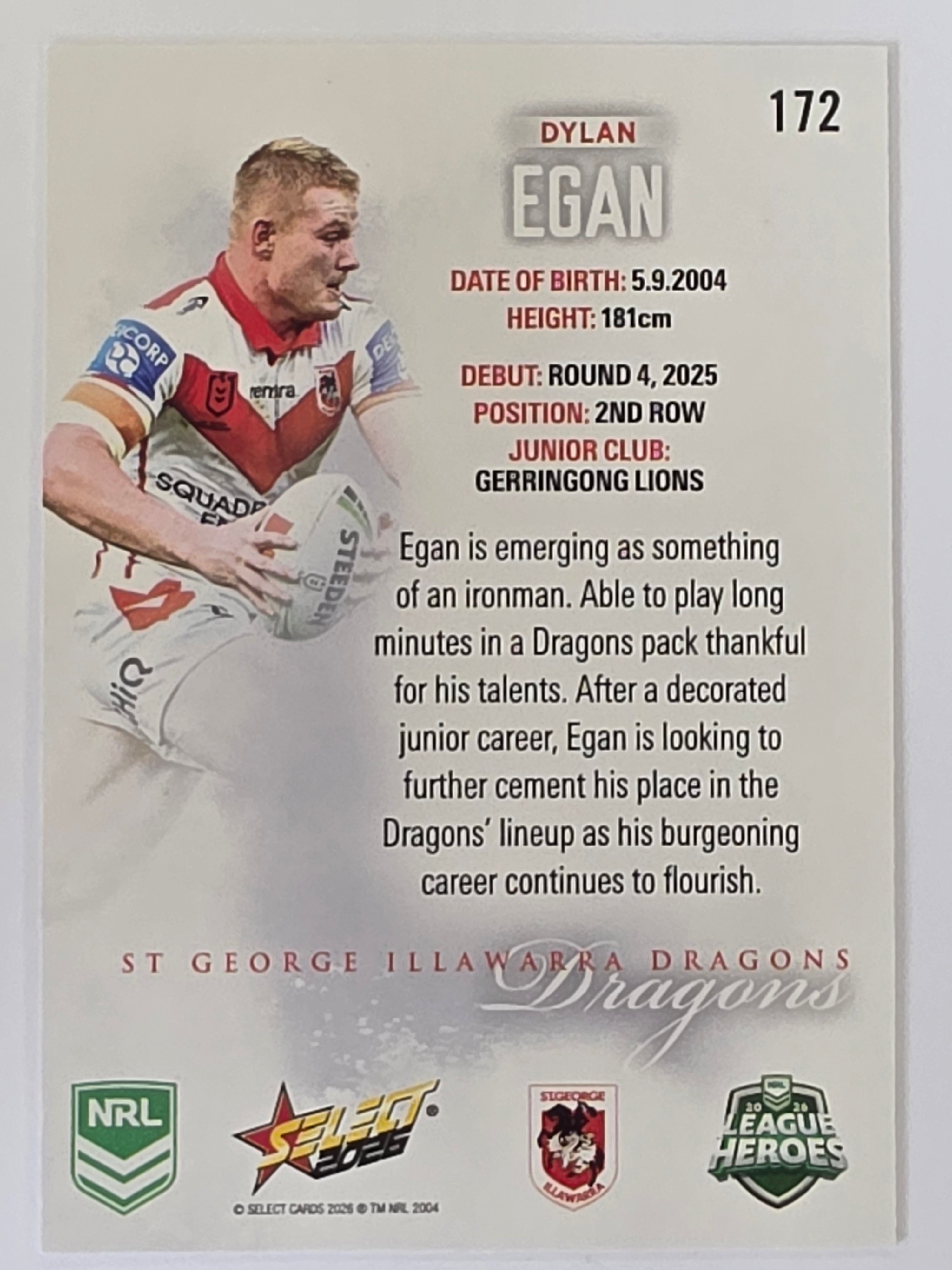 NRL 2026 League Heroes | Base | #172 | Dylan Egan | St George Dragons