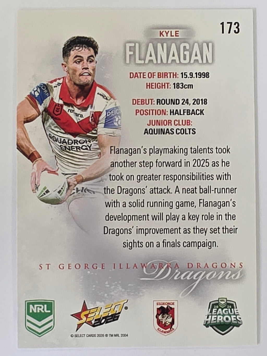 NRL 2026 League Heroes | Base | #173 | Kyle Flanagan | St George Dragons
