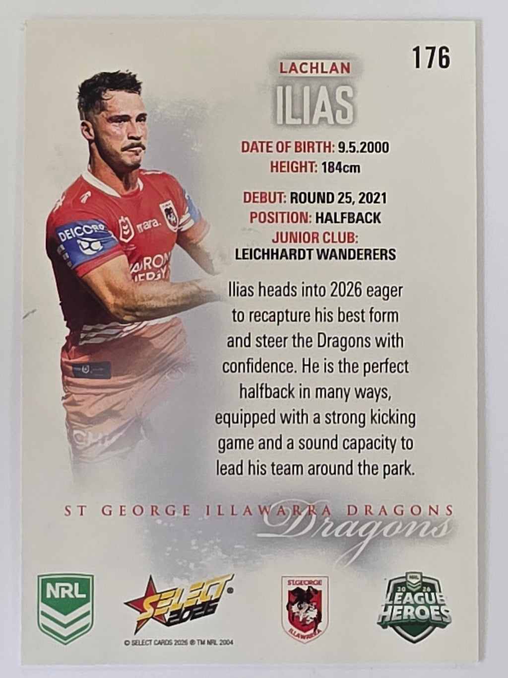 NRL 2026 League Heroes | Base | #176 | Lachlan Ilias | St George Dragons