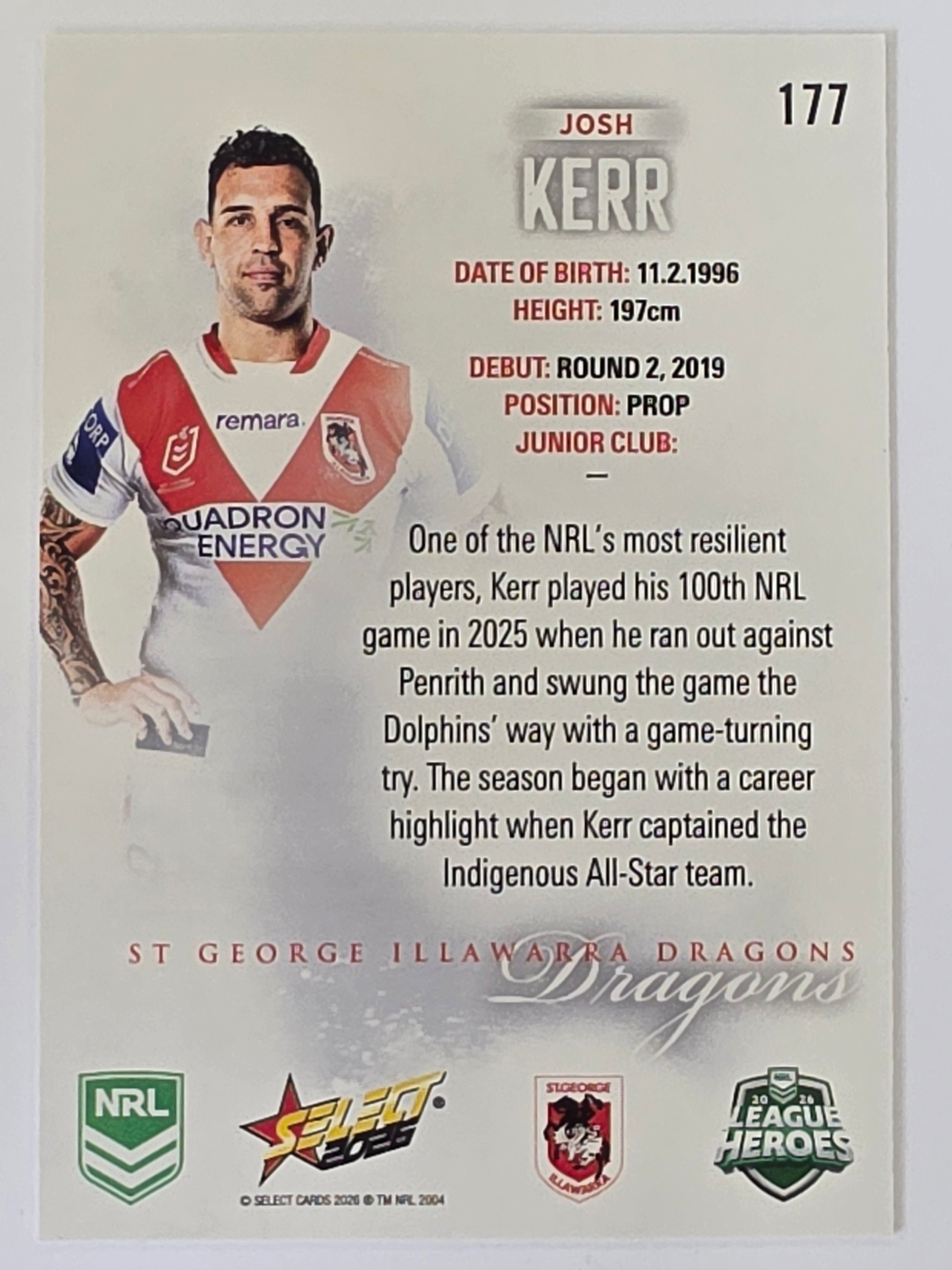 NRL 2026 League Heroes | Base | #177 | Josh Kerr | St George Dragons