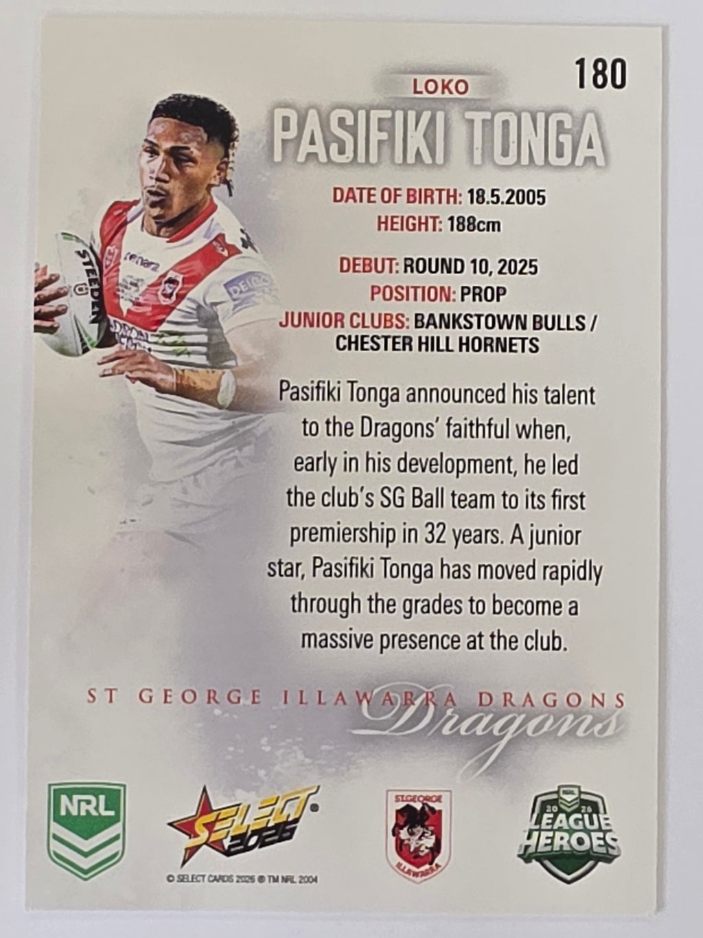 NRL 2026 League Heroes | Base | #180 | Loko Pasifiki Tonga | St George Dragons
