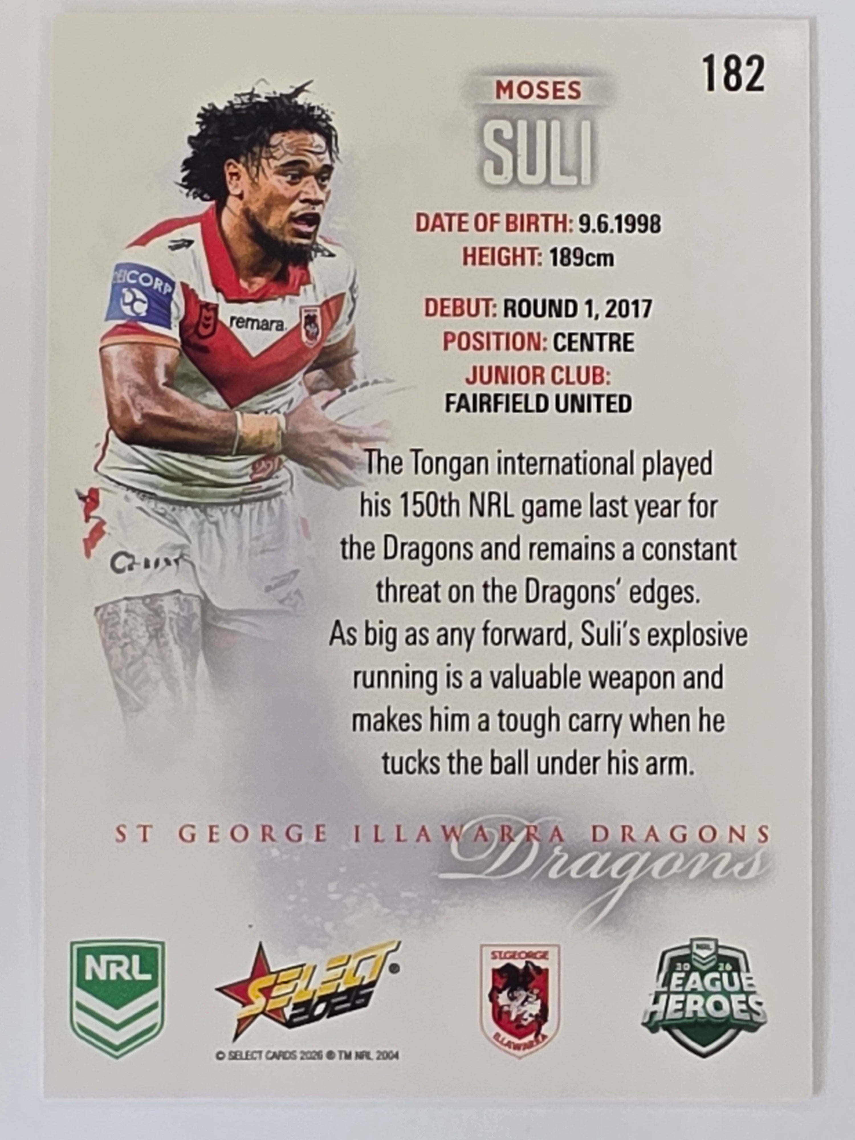 NRL 2026 League Heroes | Base | #182 | Moses Suli | St George Dragons
