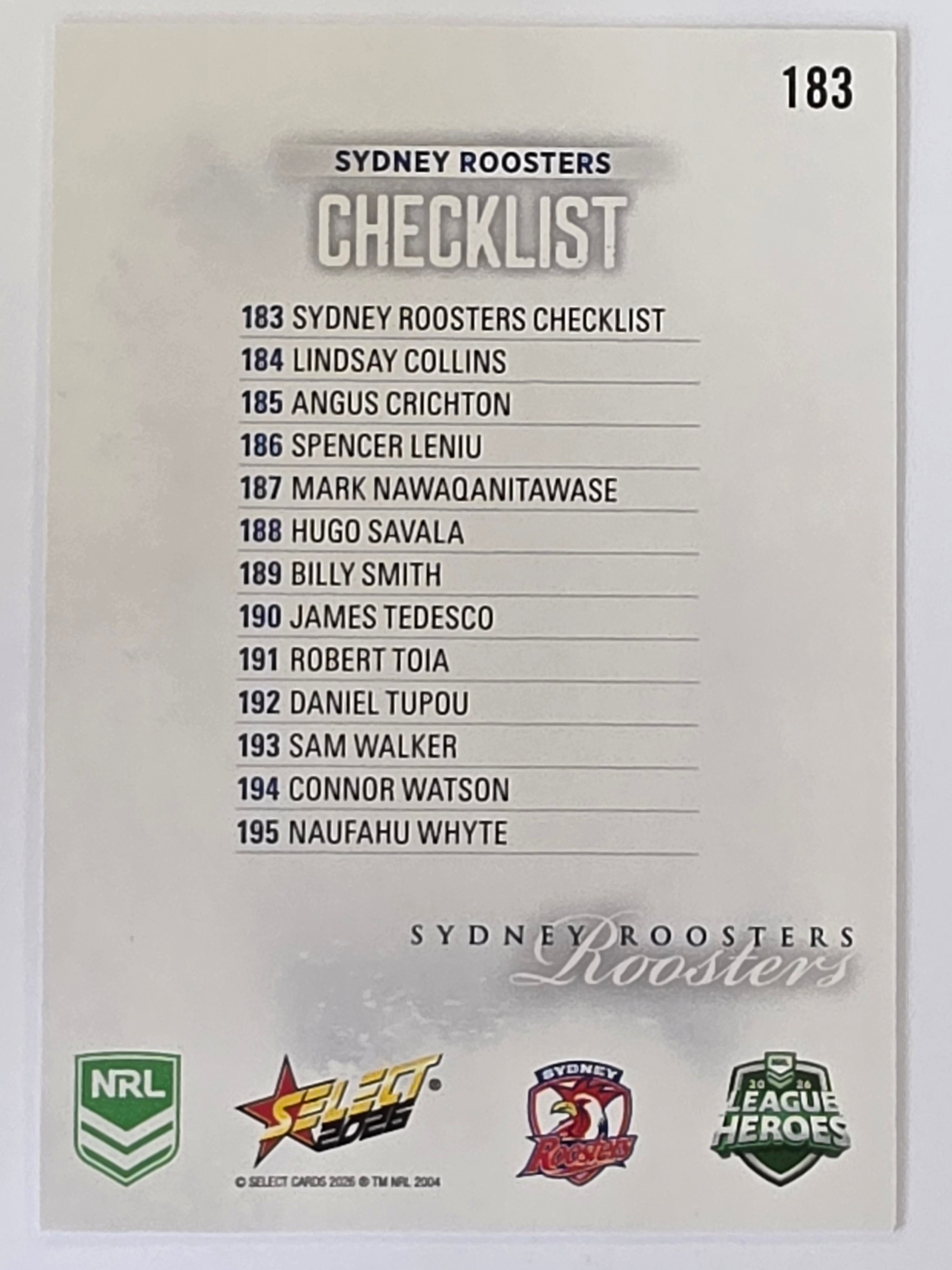 NRL 2026 League Heroes | Base | #183 | Logo | Sydney Roosters