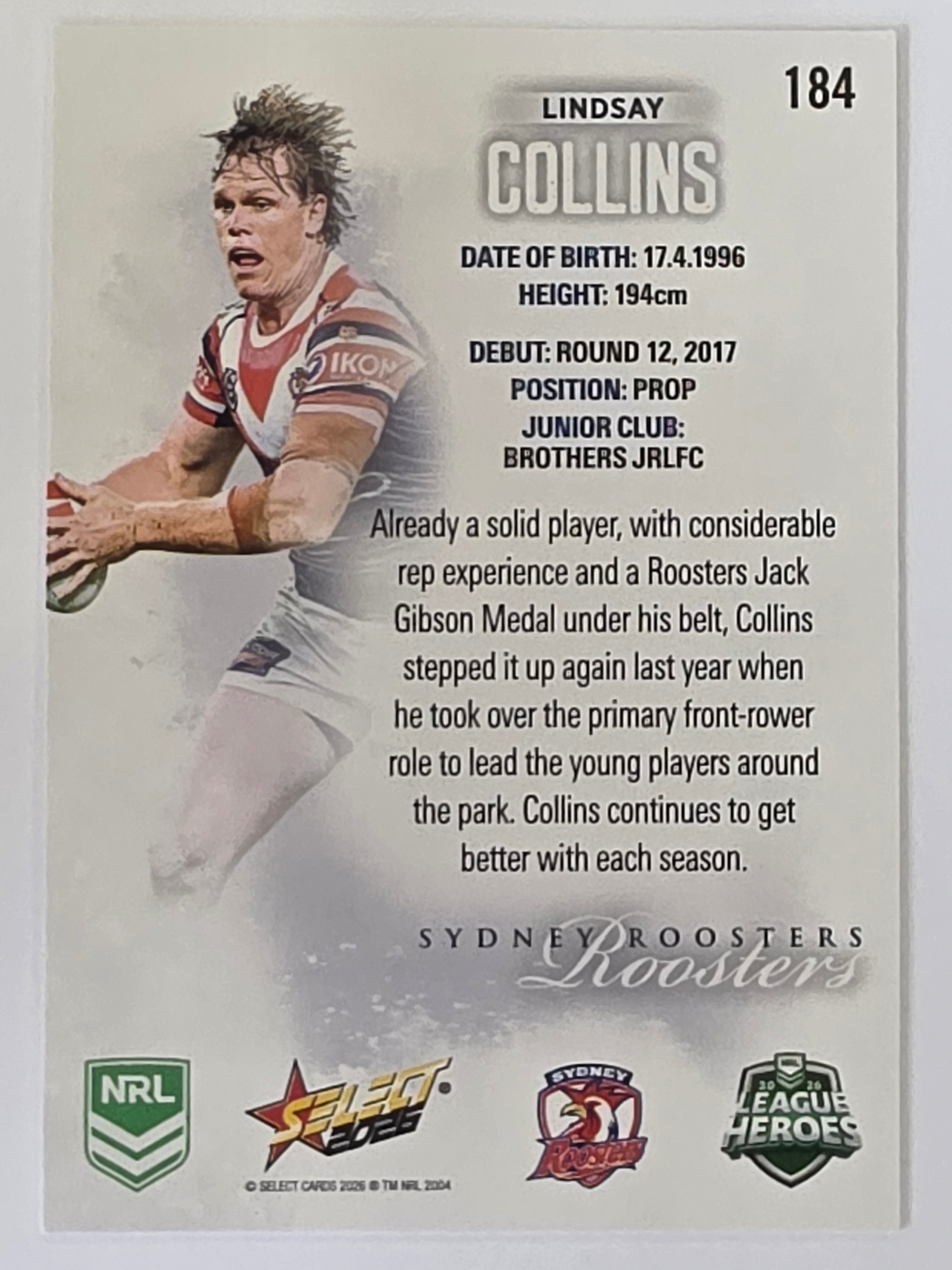 NRL 2026 League Heroes | Base | #184 | Lindsay Collins | Sydney Roosters