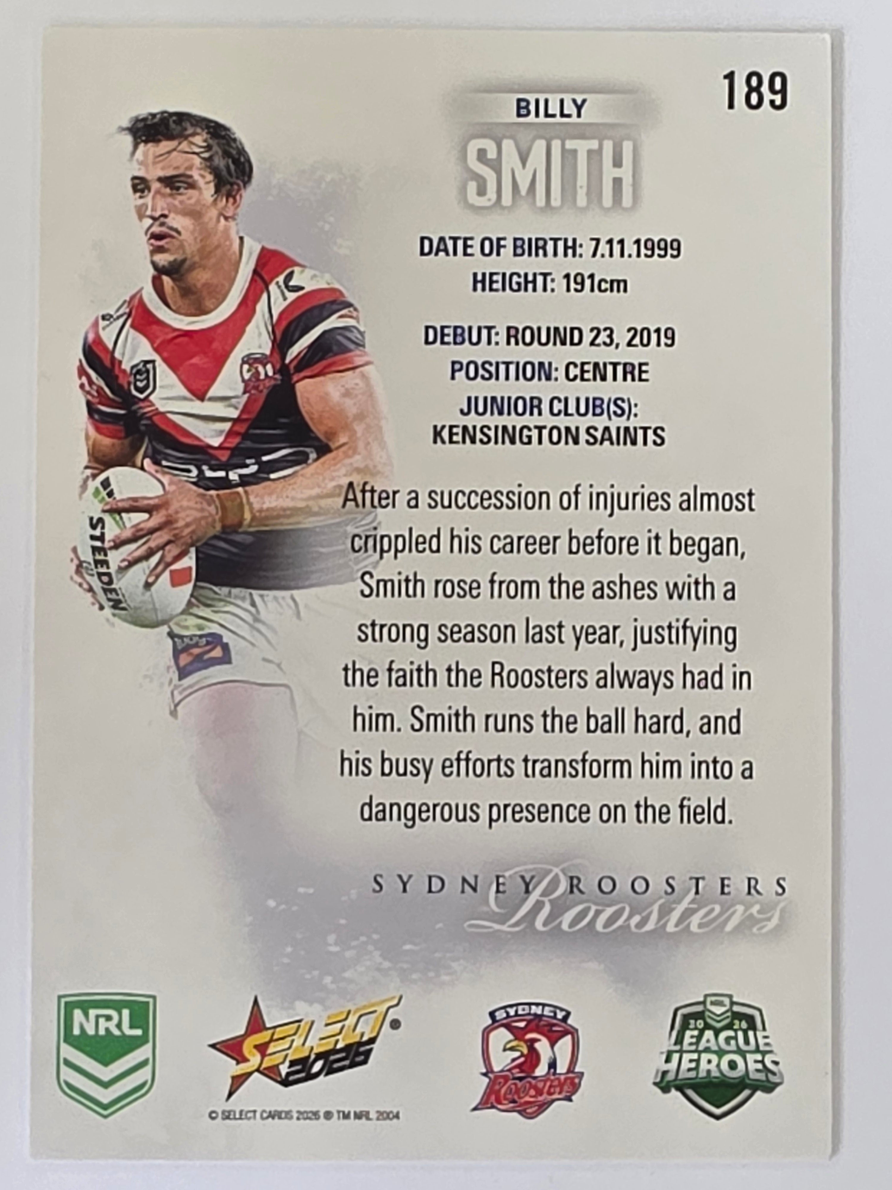 NRL 2026 League Heroes | Base | #189 | Billy Smith | Sydney Roosters