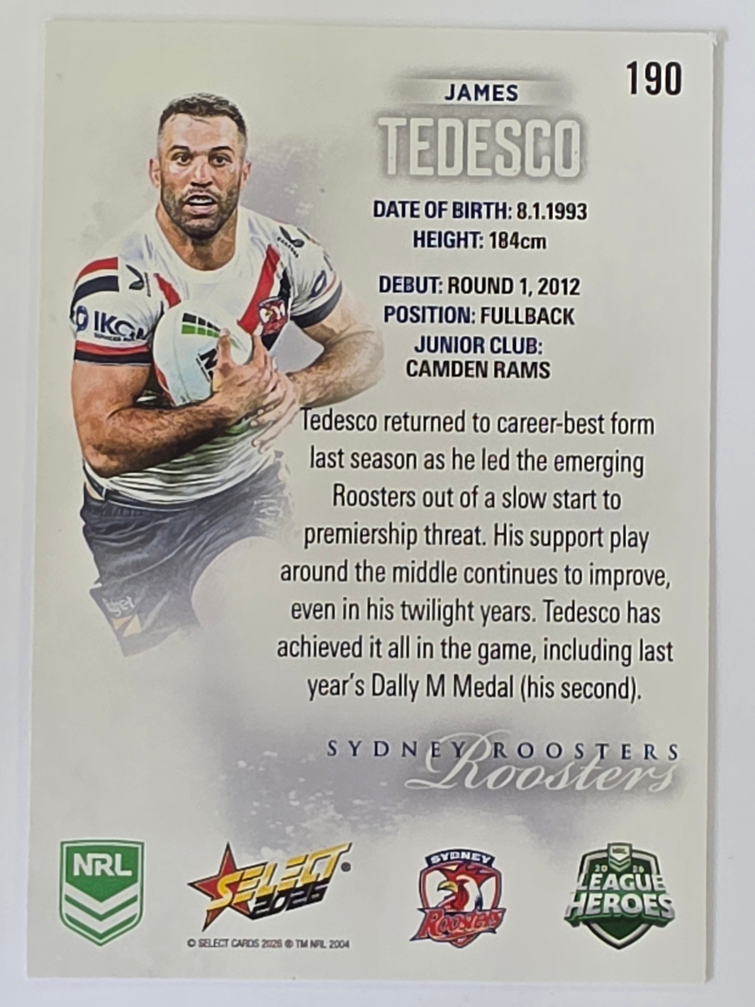 NRL 2026 League Heroes | Base | #190 | James Tedesco | Sydney Roosters