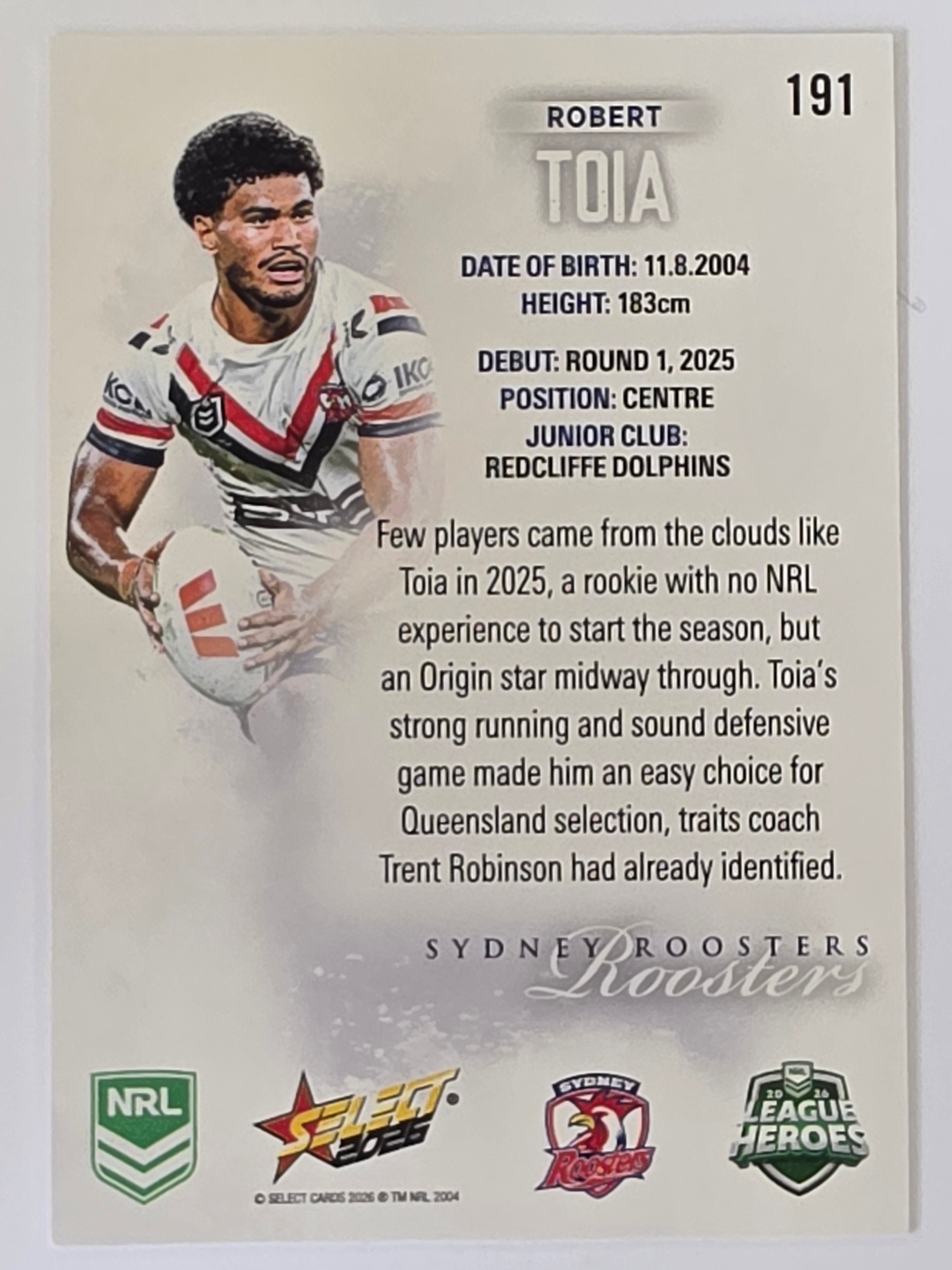 NRL 2026 League Heroes | Base | #191 | Robert Toia | Sydney Roosters
