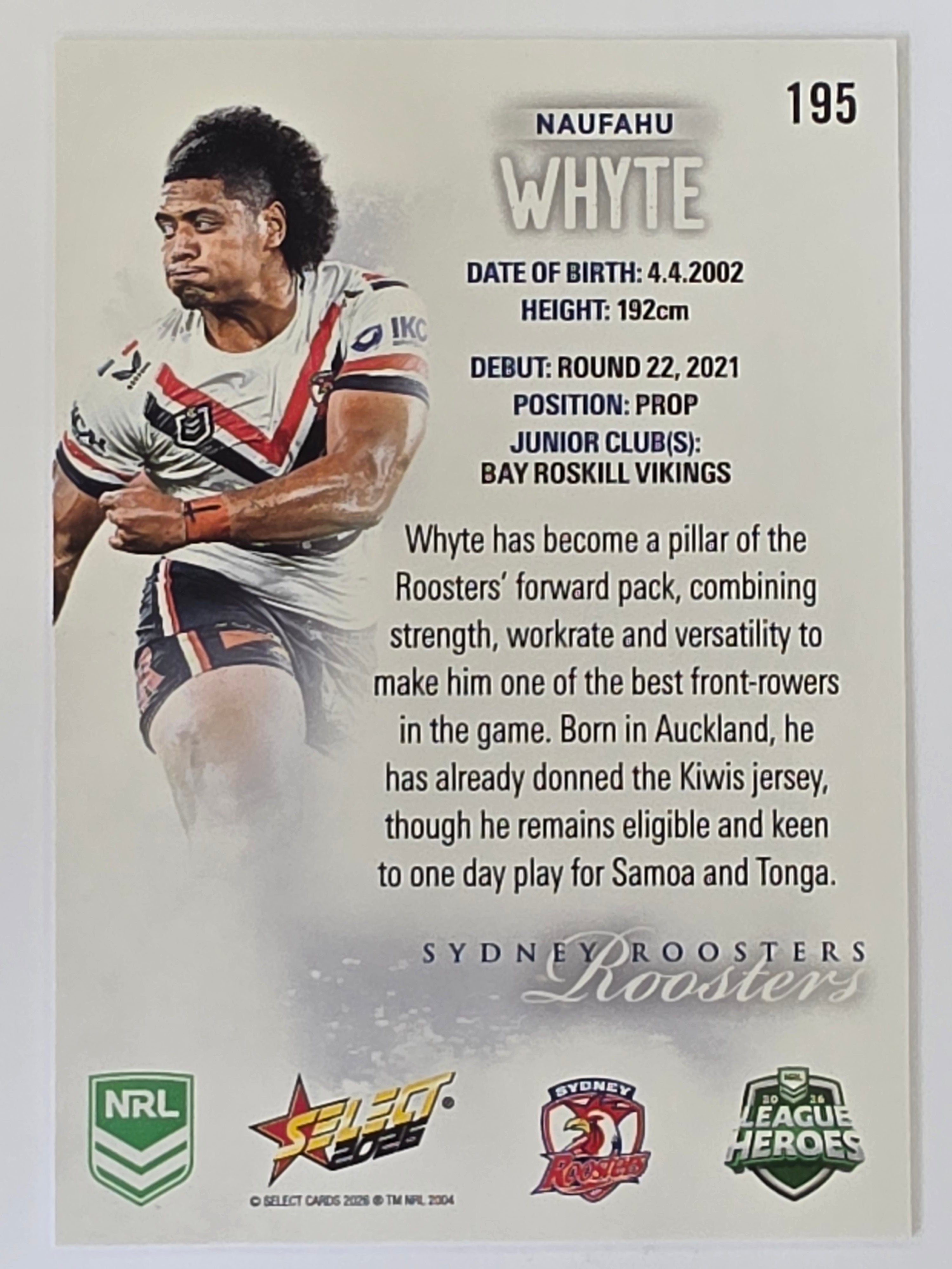 NRL 2026 League Heroes | Base | #195 | Naufahu Whyte | Sydney Roosters
