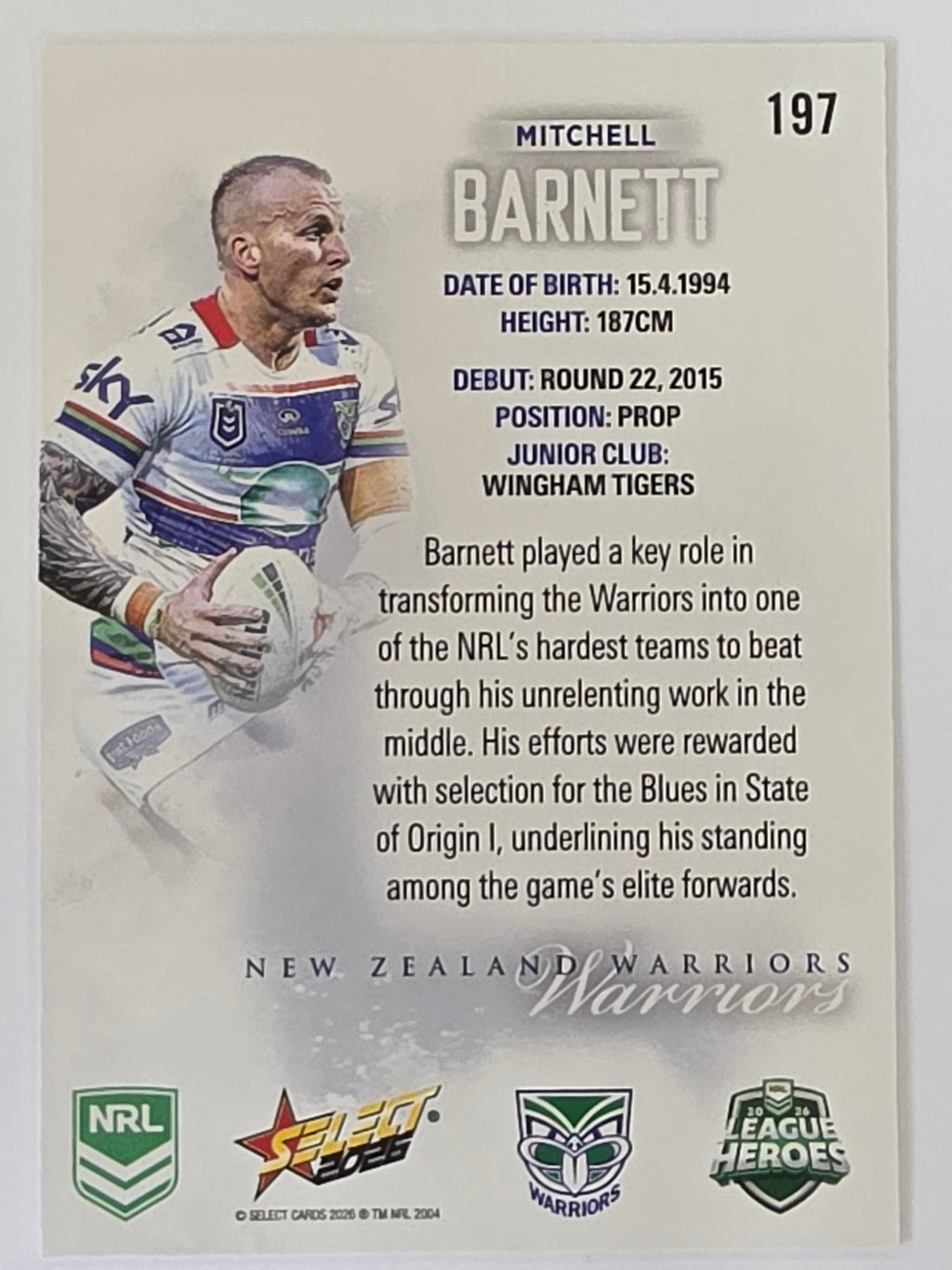 NRL 2026 League Heroes | Base | #197 | Mitchell Barnett | New Zealand Warriors