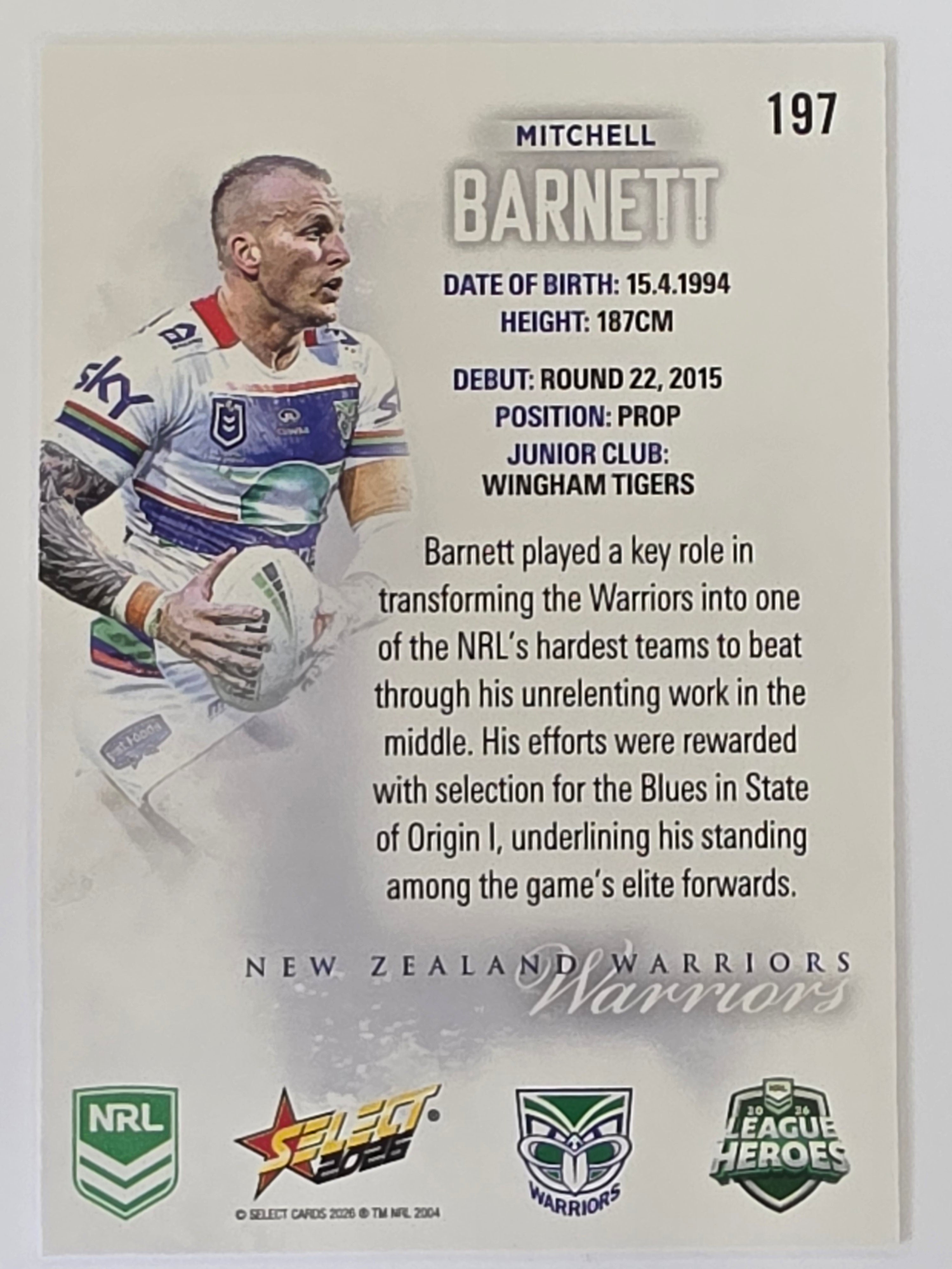 NRL 2026 League Heroes | Base | #197 | Mitchell Barnett | New Zealand Warriors