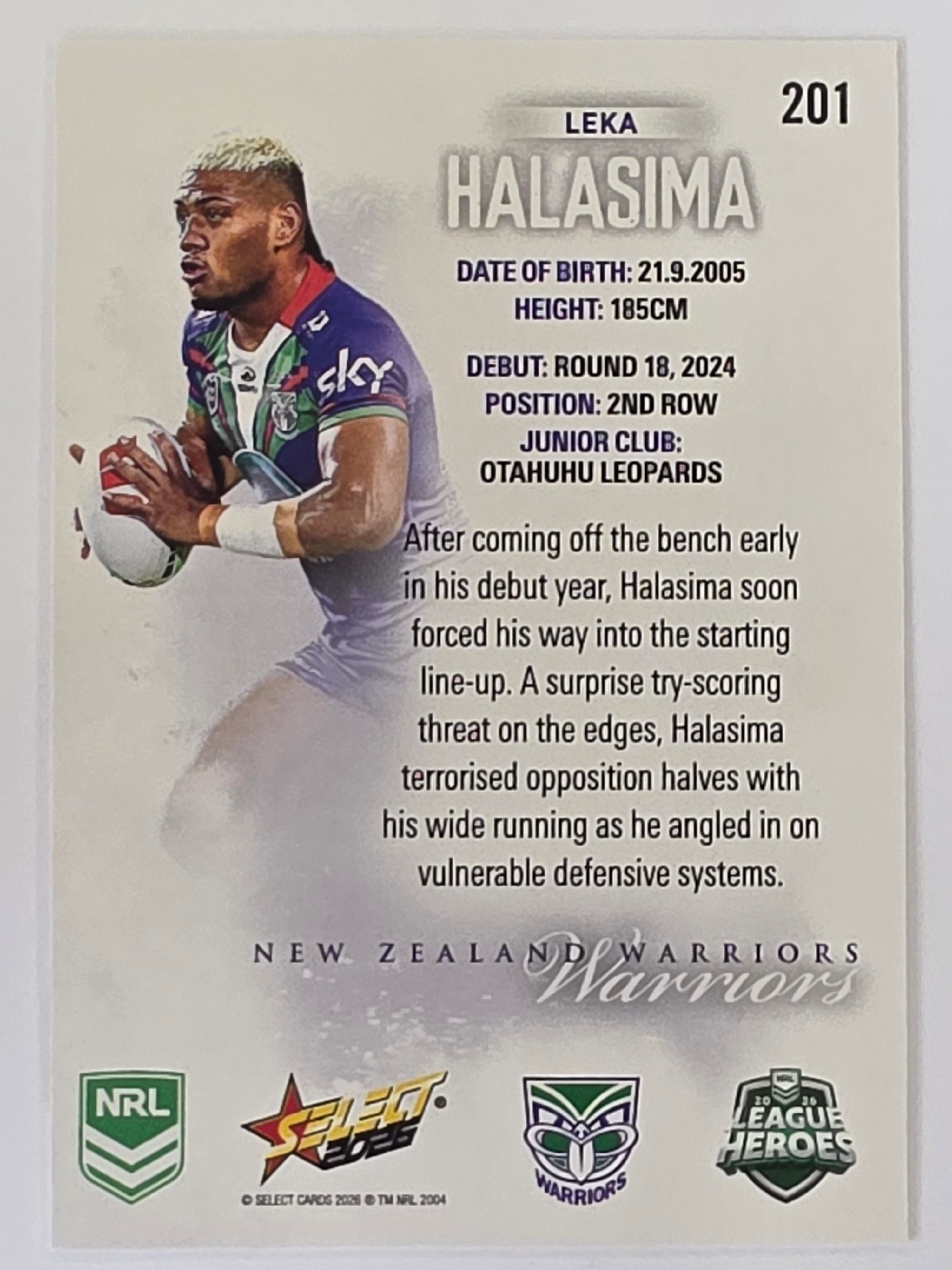 NRL 2026 League Heroes | Base | #201 | Leka Halasima | New Zealand Warriors