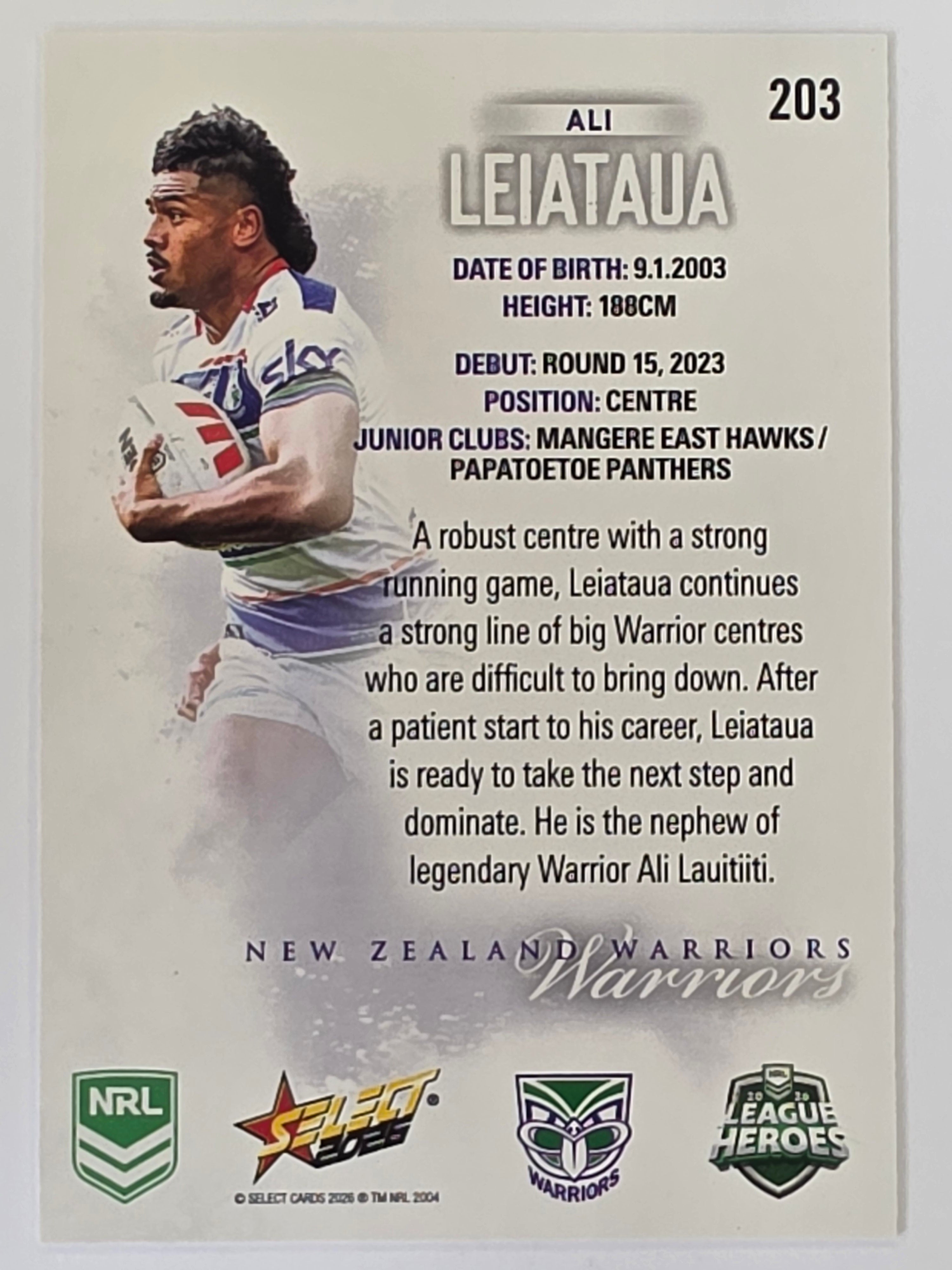 NRL 2026 League Heroes | Base | #203 | Ali Leiataua | New Zealand Warriors