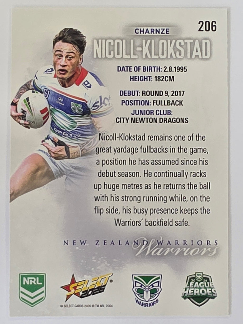 NRL 2026 League Heroes | Base |#206 |Charnze Nicoll-Klokstad |New Zealand Warriors