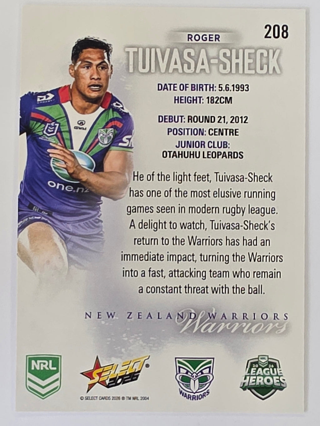 NRL 2026 League Heroes | Base | #208 | Roger Tuivasa-Sheck |New Zealand Warriors