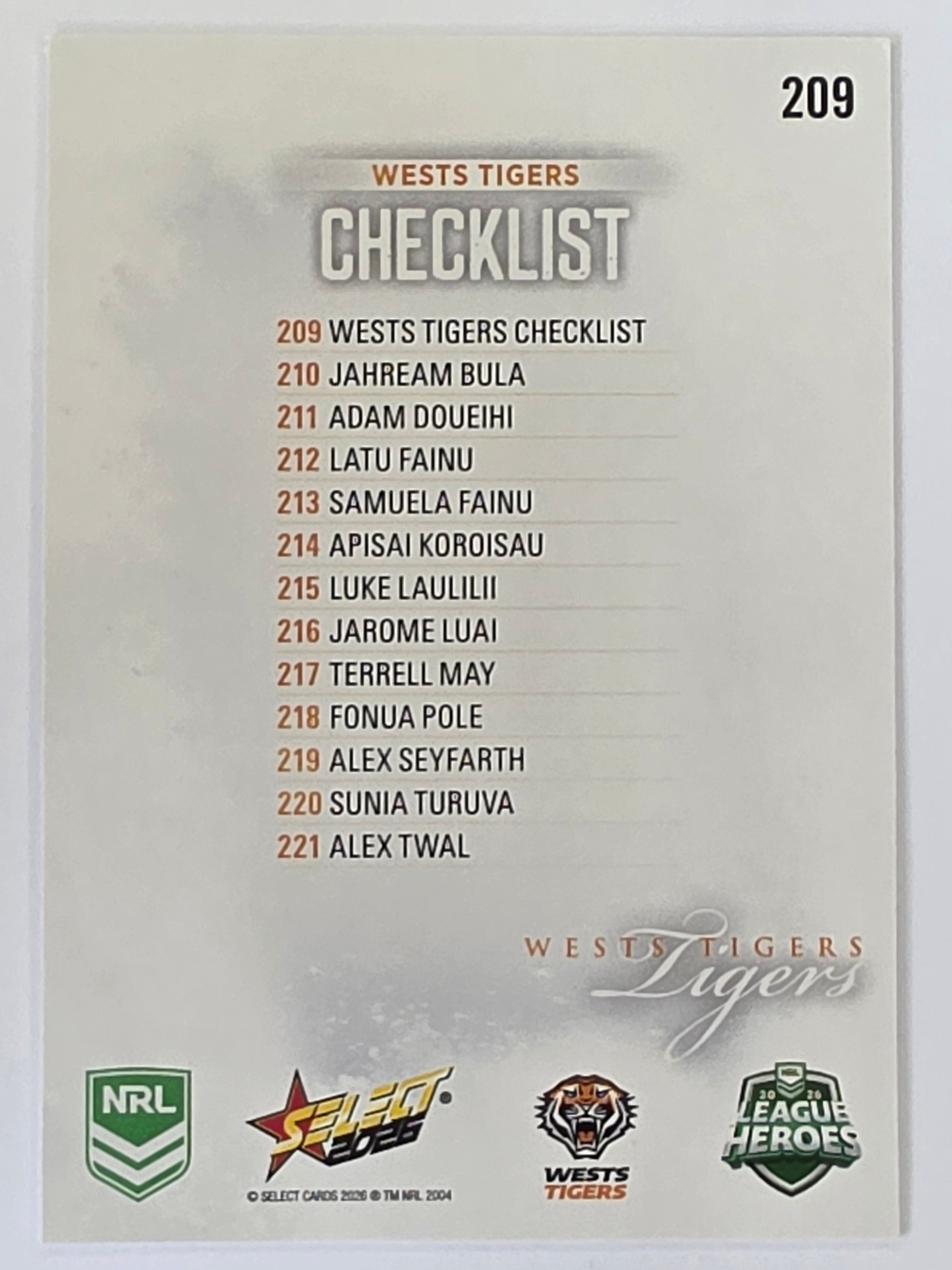 NRL 2026 League Heroes | Base | #209 | Logo | Wests Tigers