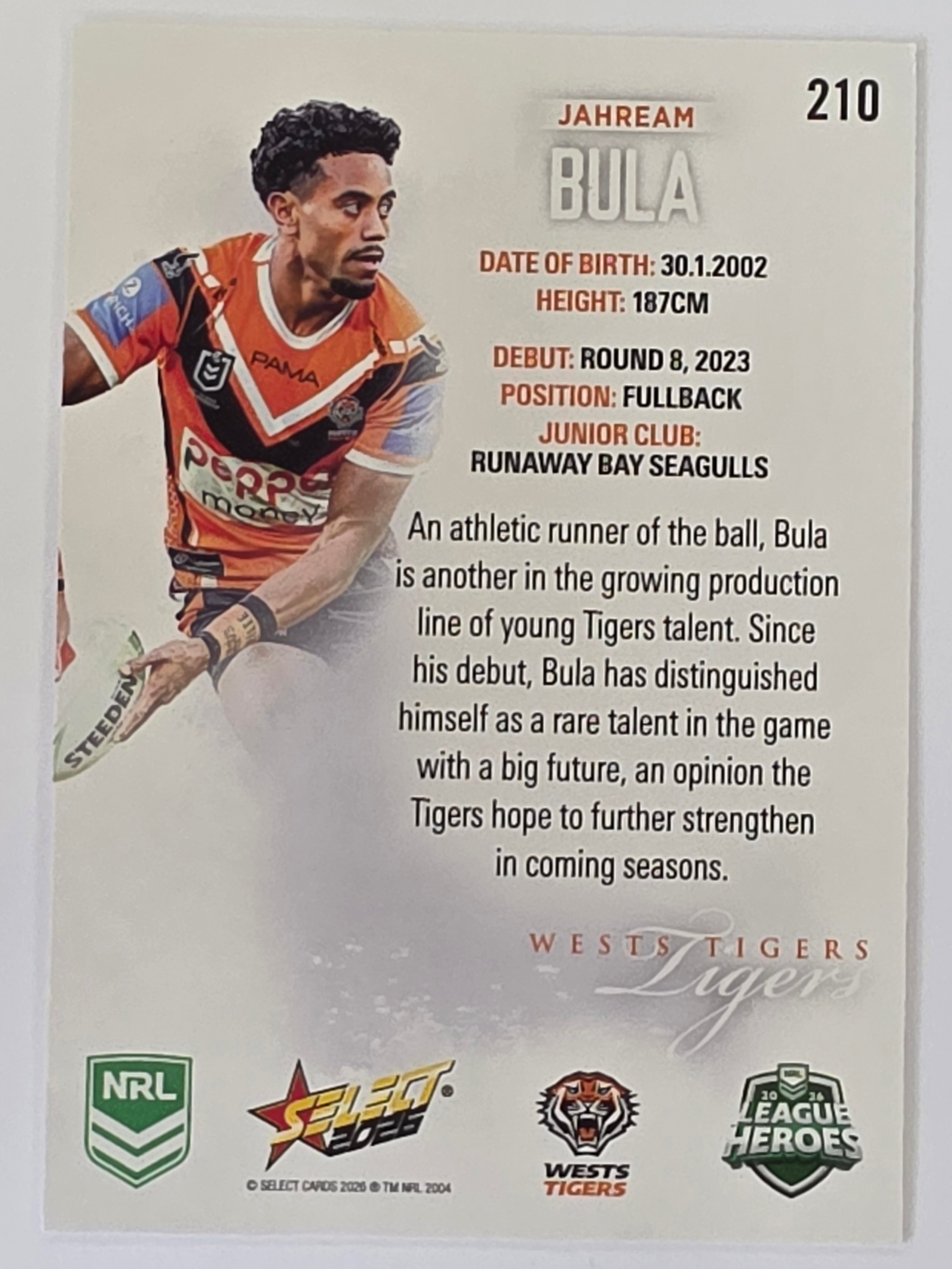NRL 2026 League Heroes | Base | #210 | Jahream Bula | Wests Tigers