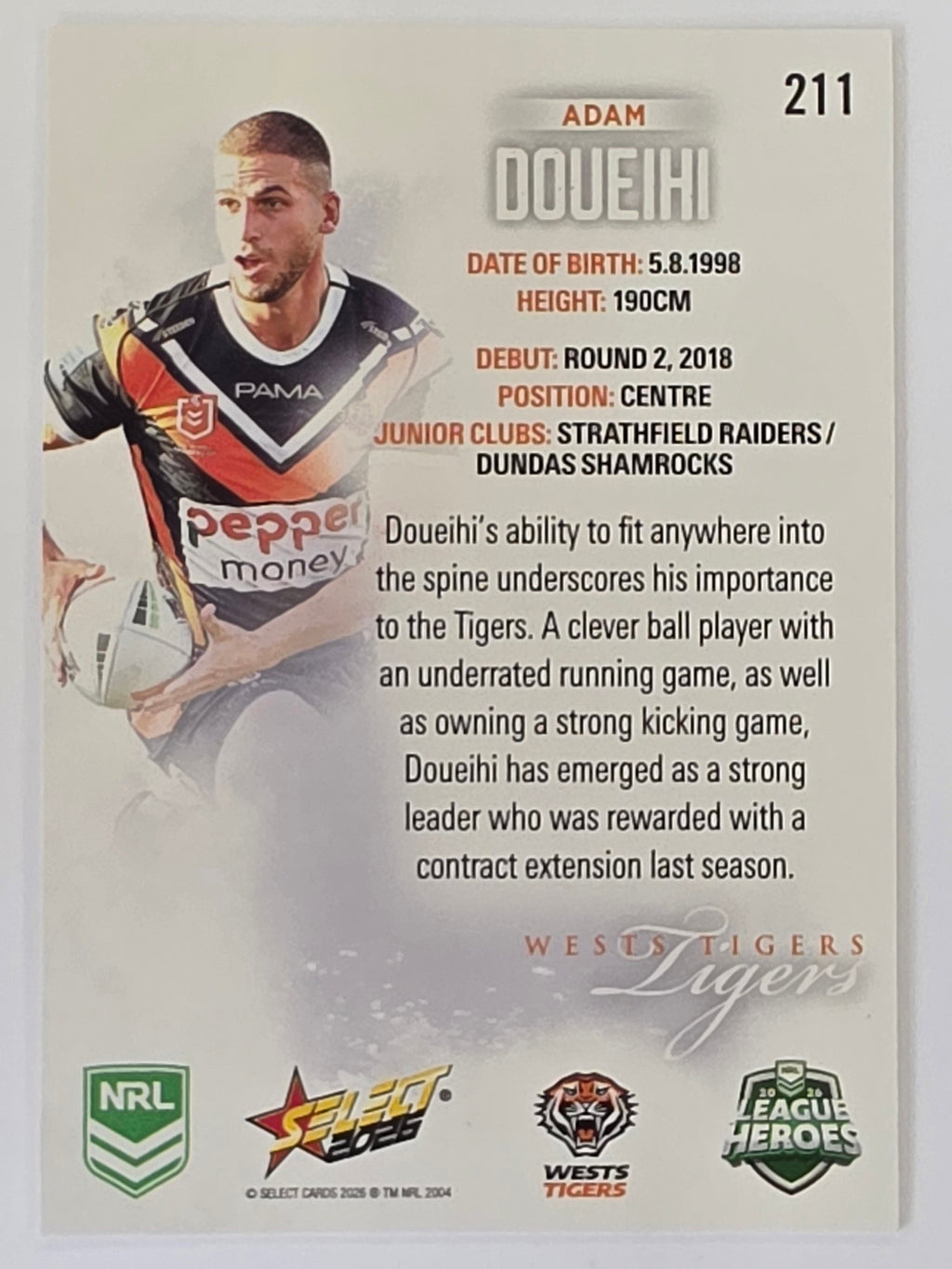 NRL 2026 League Heroes | Base | #211 | Adam Doueihi | Wests Tigers