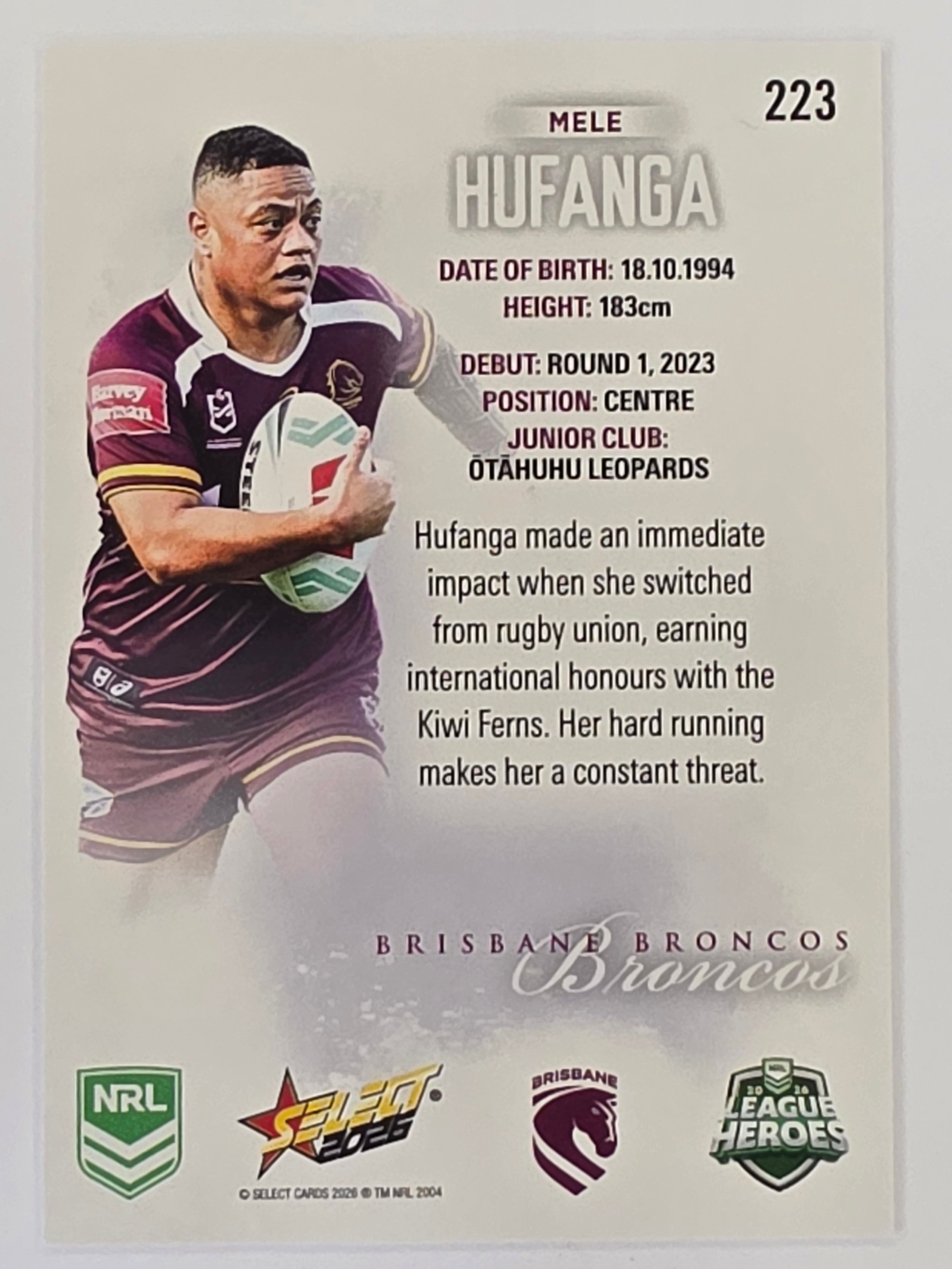 NRL 2026 League Heroes | Base | #223 | Mele Hufanga | NRLW Brisbane Broncos