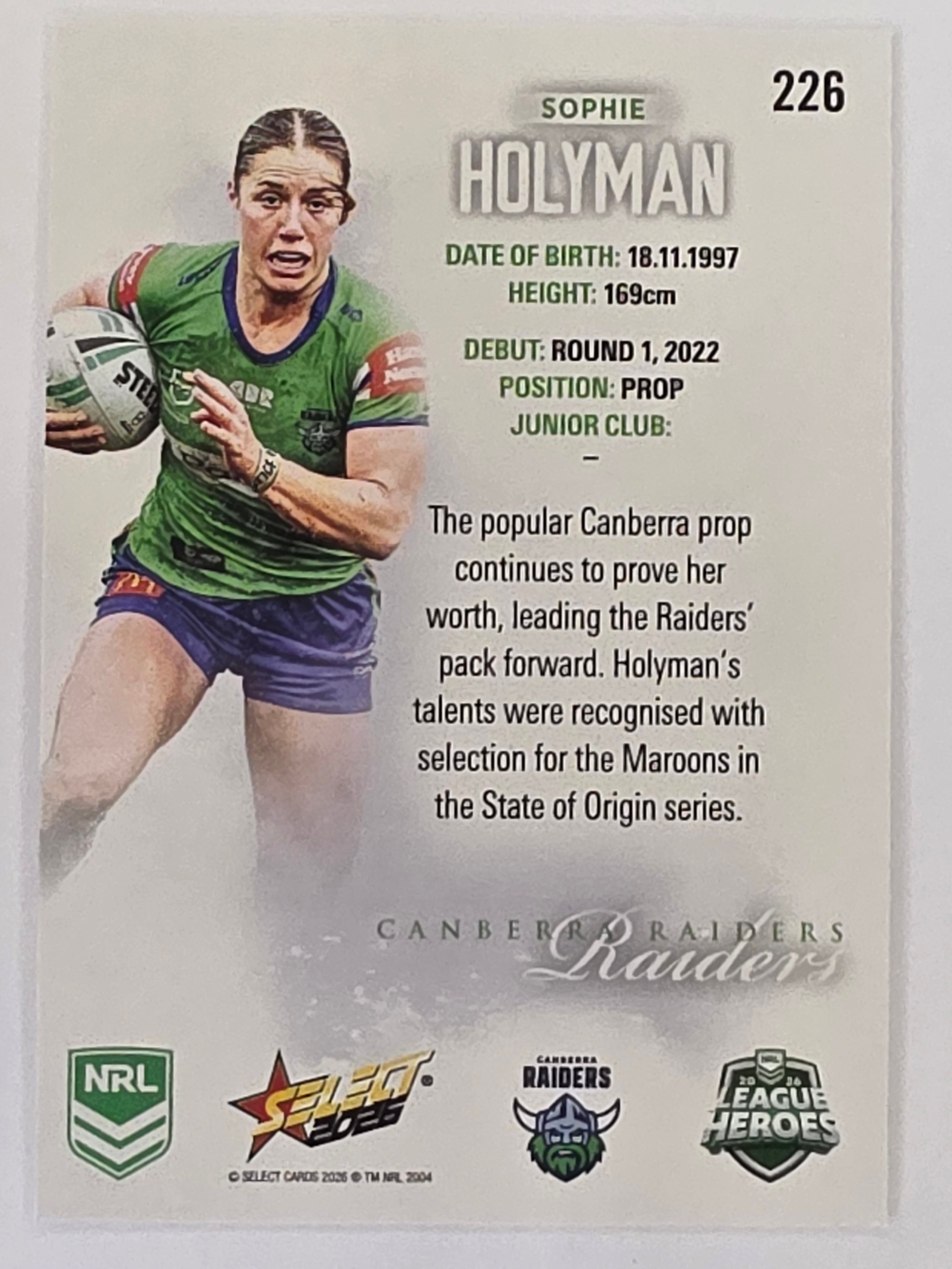 NRL 2026 League Heroes | Base | #226 | Sophie Holyman | NRLW Canberra Raiders