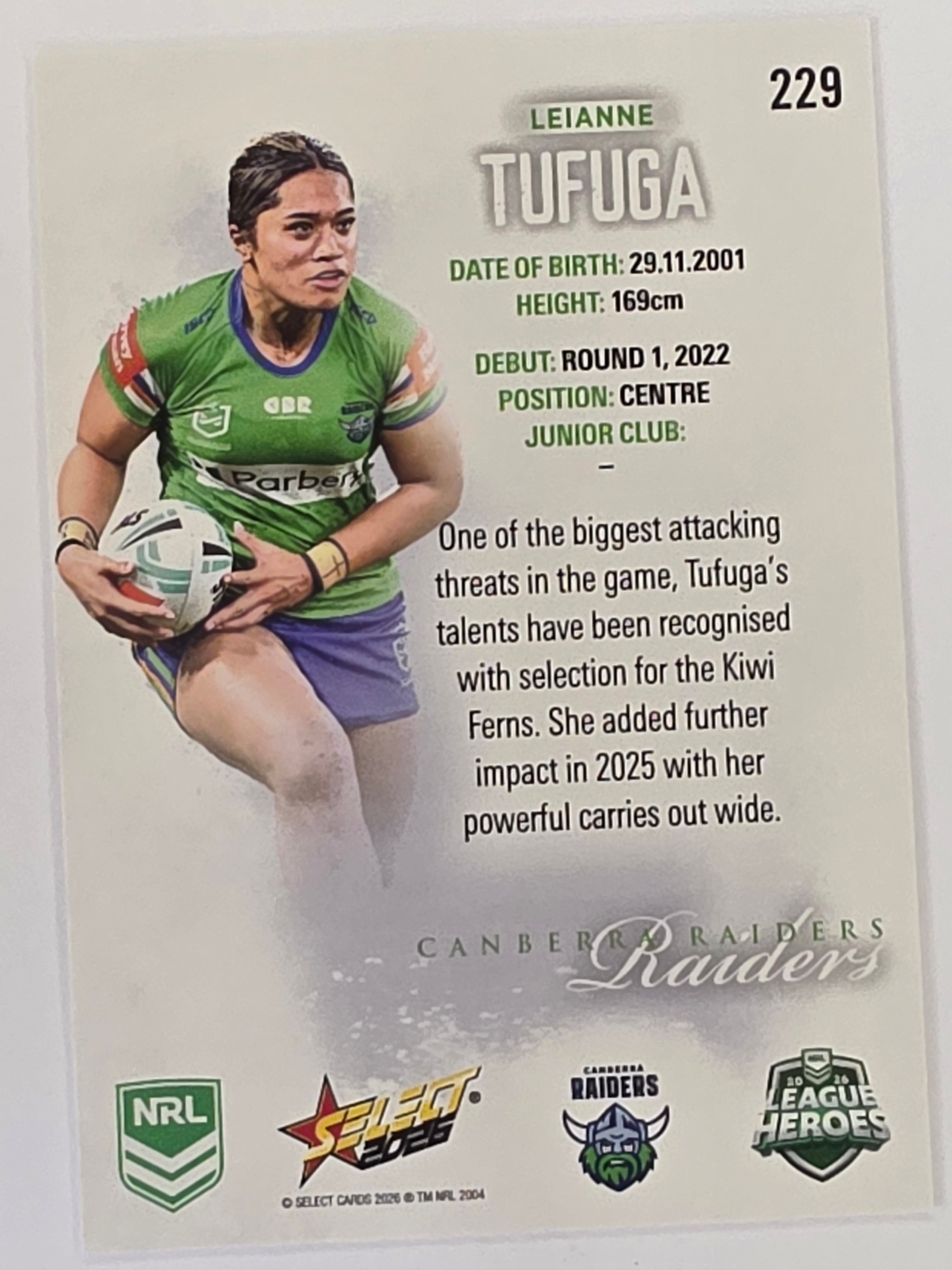 NRL 2026 League Heroes | Base | #229 | Leianne Tufuga | NRLW Canberra Raiders