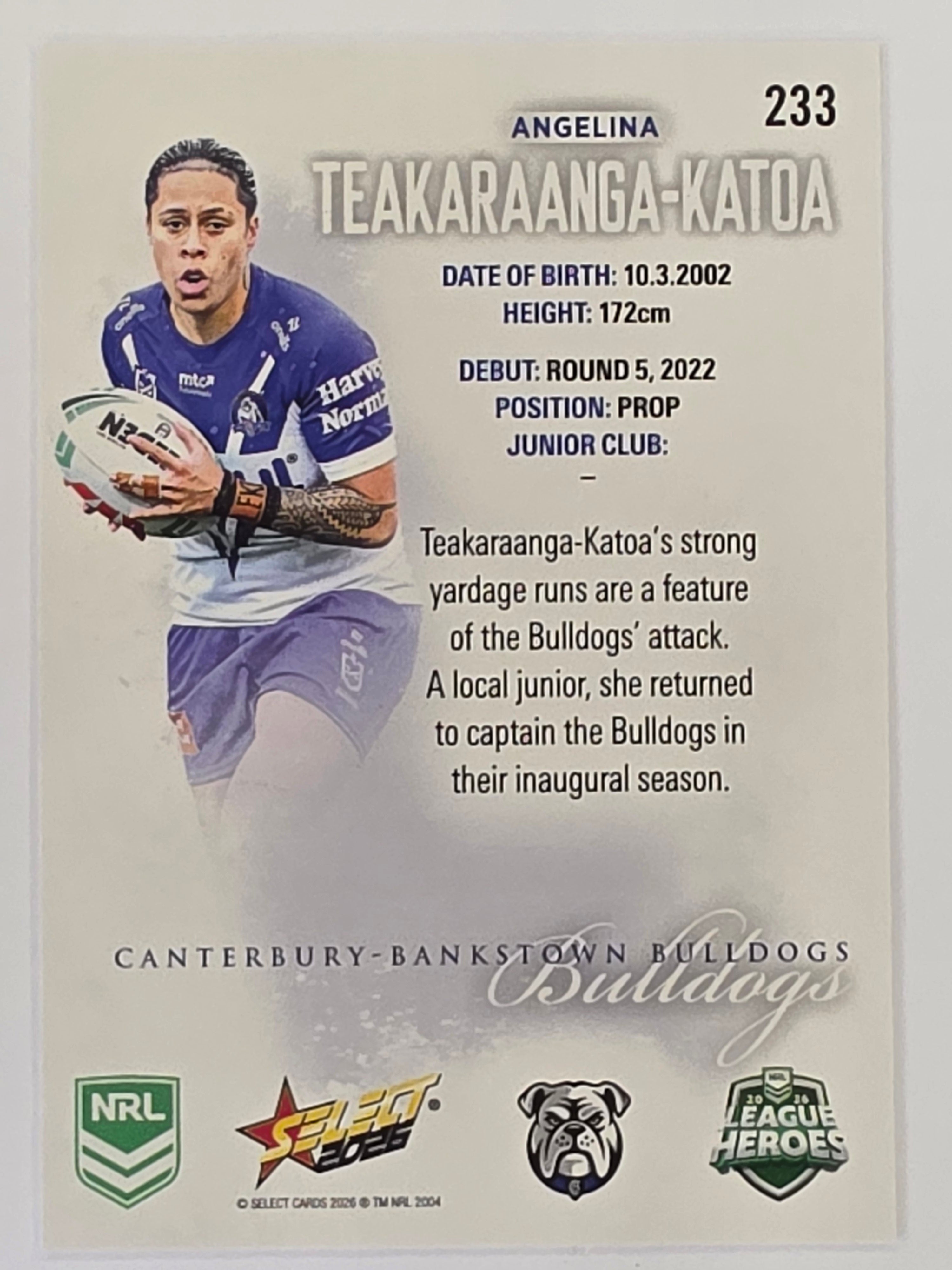 NRL 2026 League Heroes | Base | #233 | Angelina Teakaraanga-Katoa | NRLW Canterbury Bulldogs