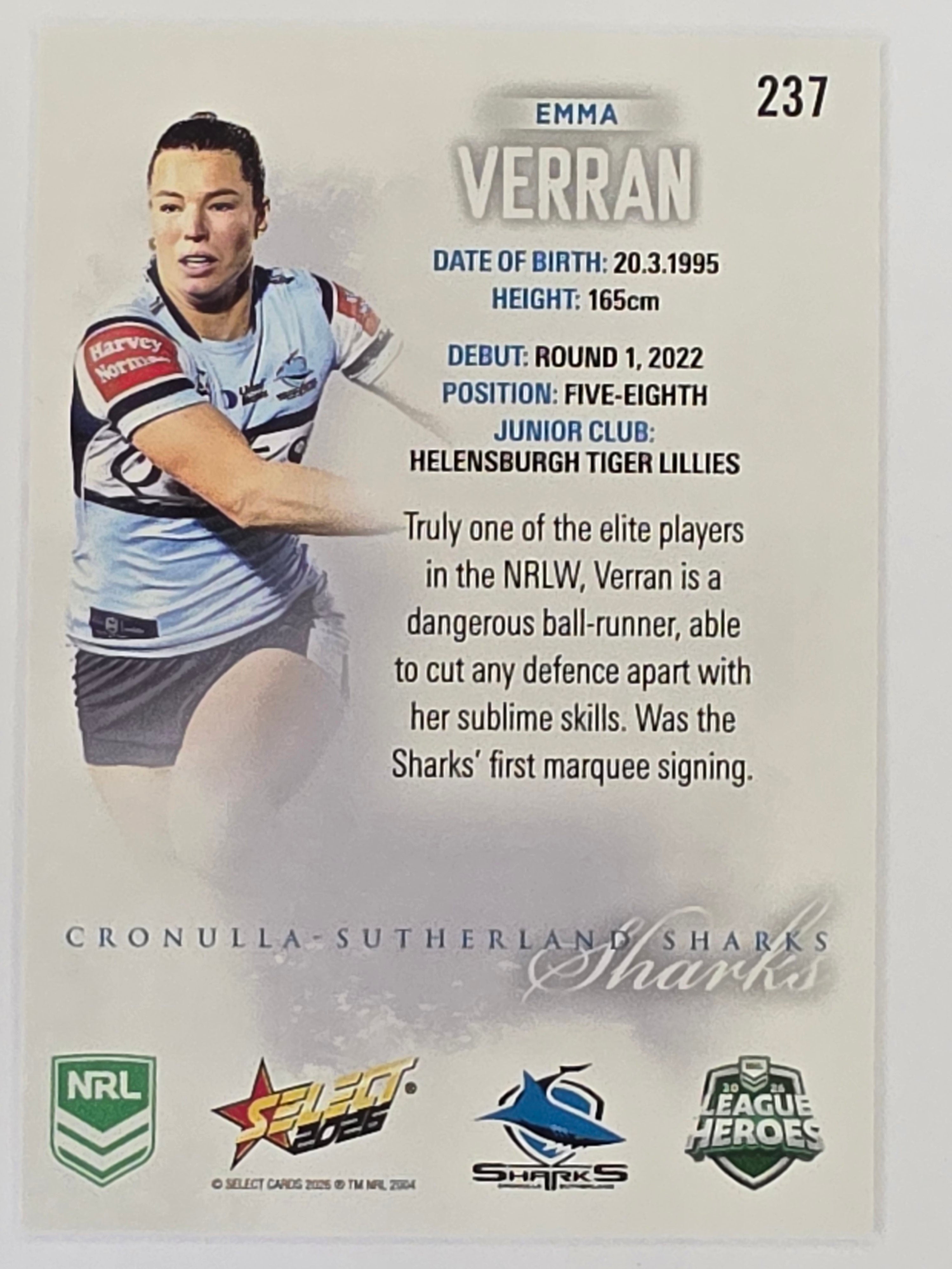 NRL 2026 League Heroes | Base | #237 | Emma Verran | NRLW Cronulla Sharks