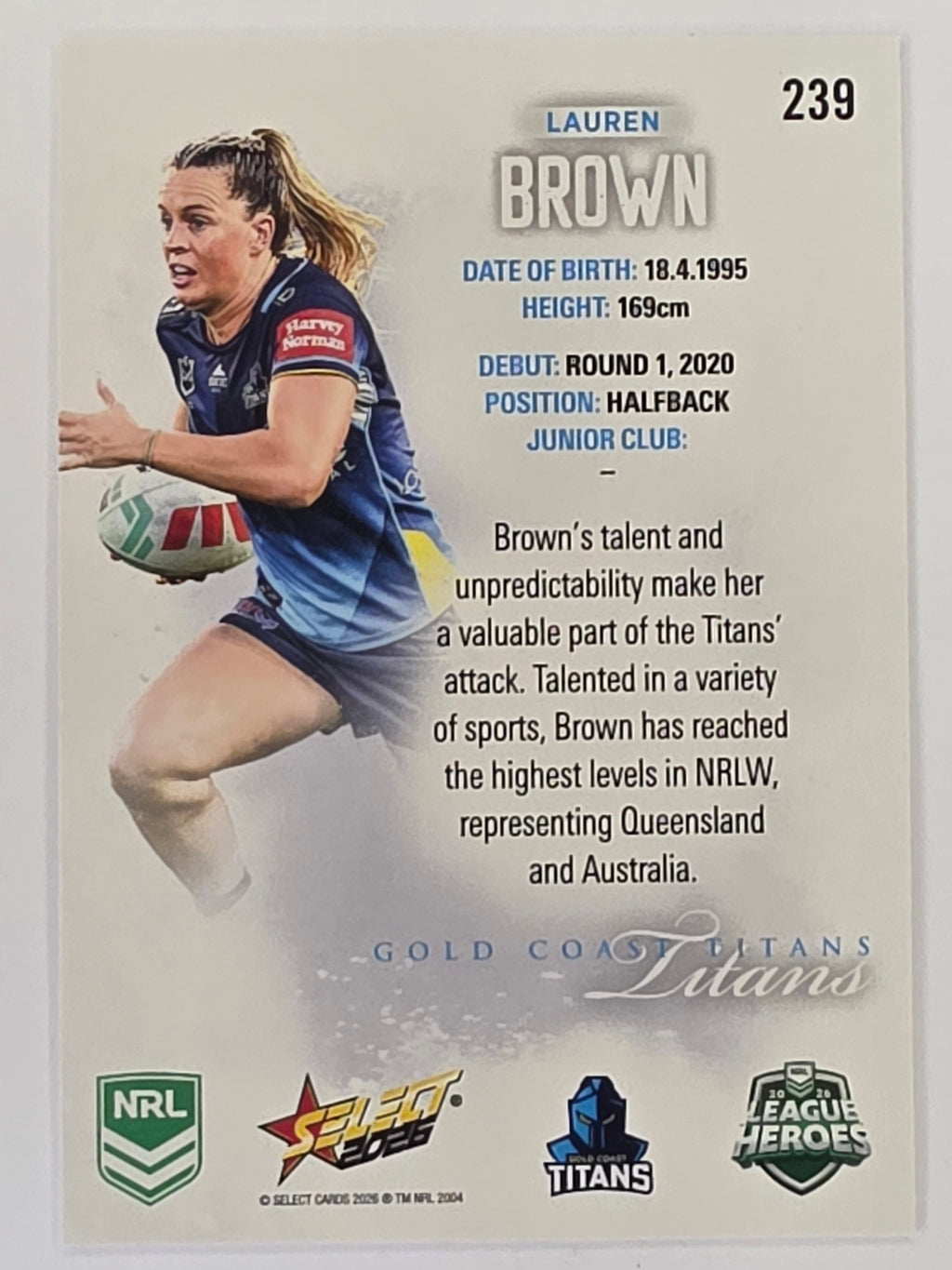NRL 2026 League Heroes | Base | #239 | Lauren Brown | NRLW Gold Coast Titans
