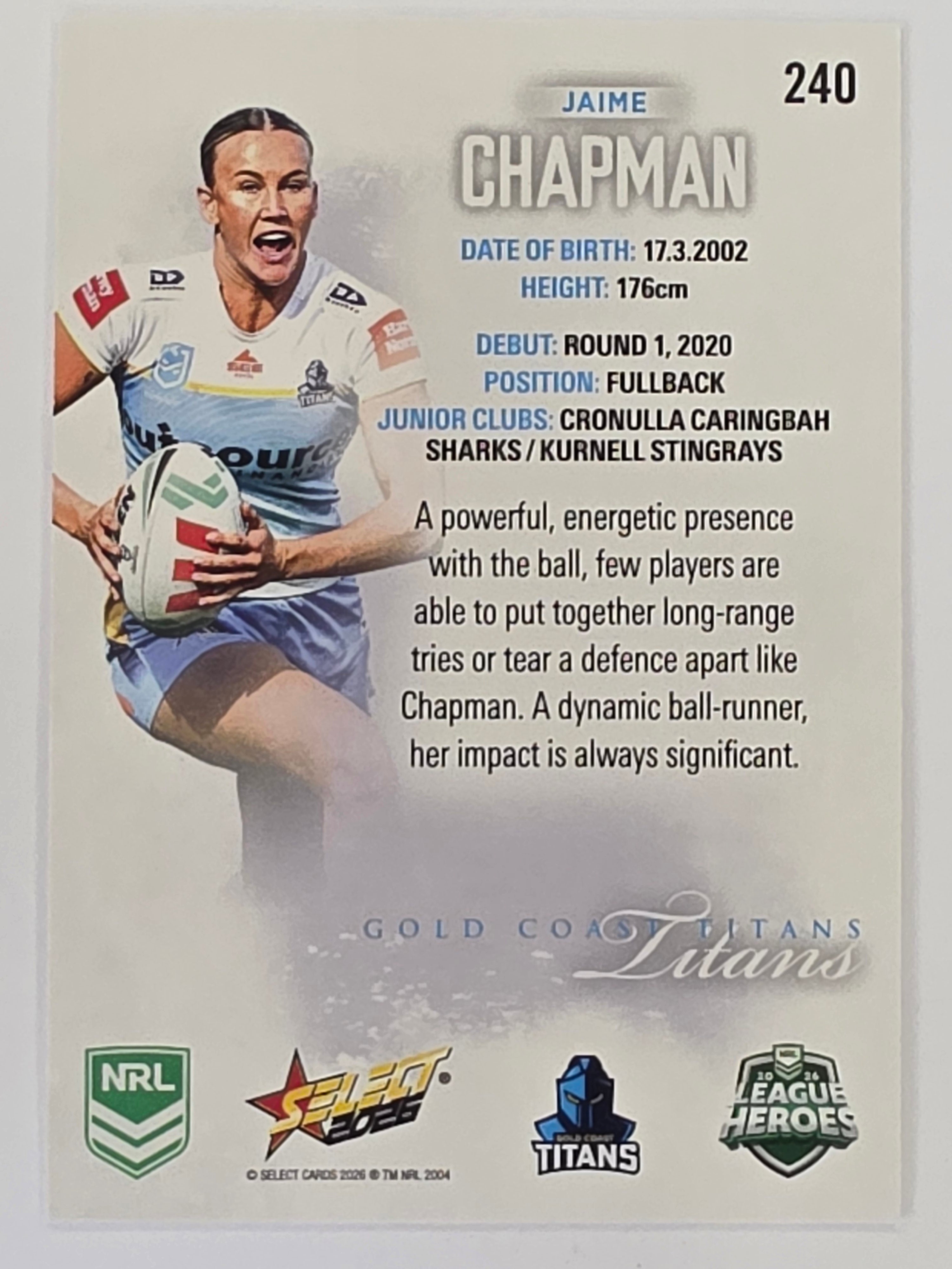 NRL 2026 League Heroes | Base | #240 | Jaime Chapman | NRLW Gold Coast Titans