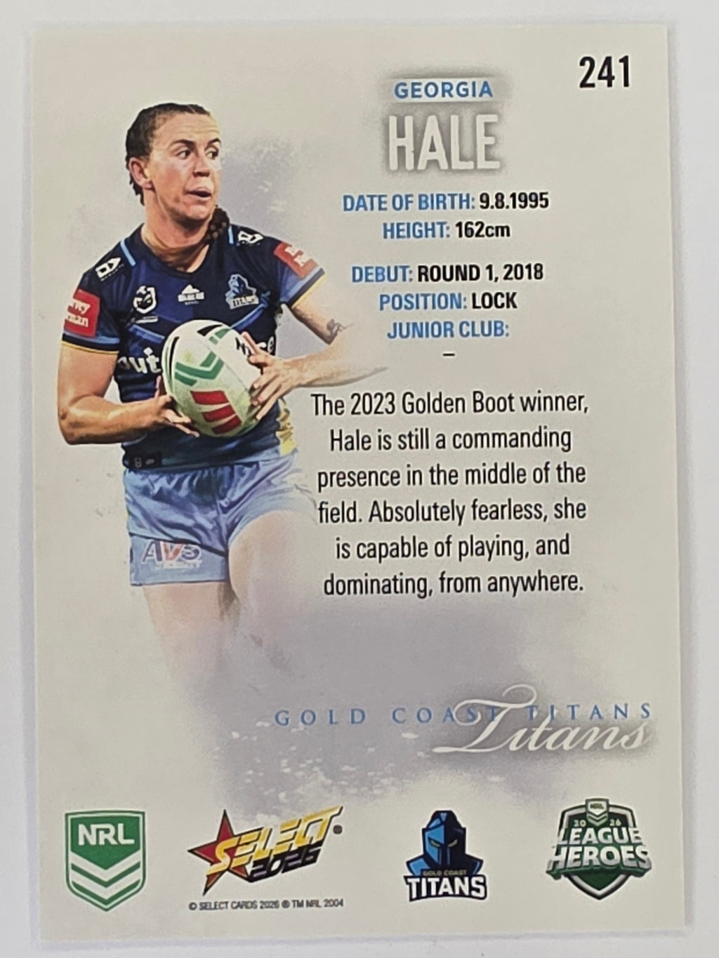 NRL 2026 League Heroes | Base | #241 | Georgia Hale | NRLW Gold Coast Titans
