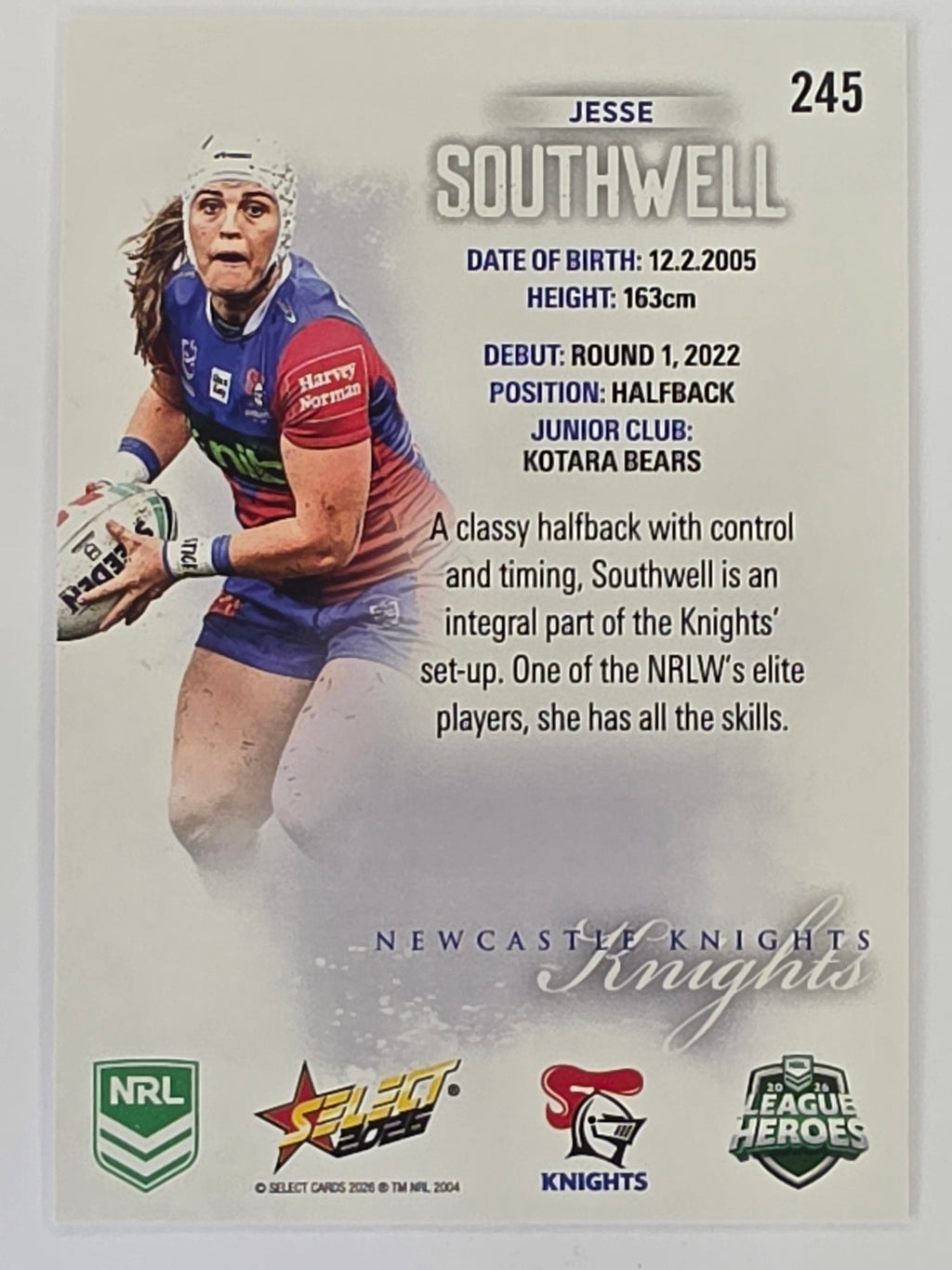 NRL 2026 League Heroes | Base | #245 | Jesse Southwell | NRLW Newcastle Knights