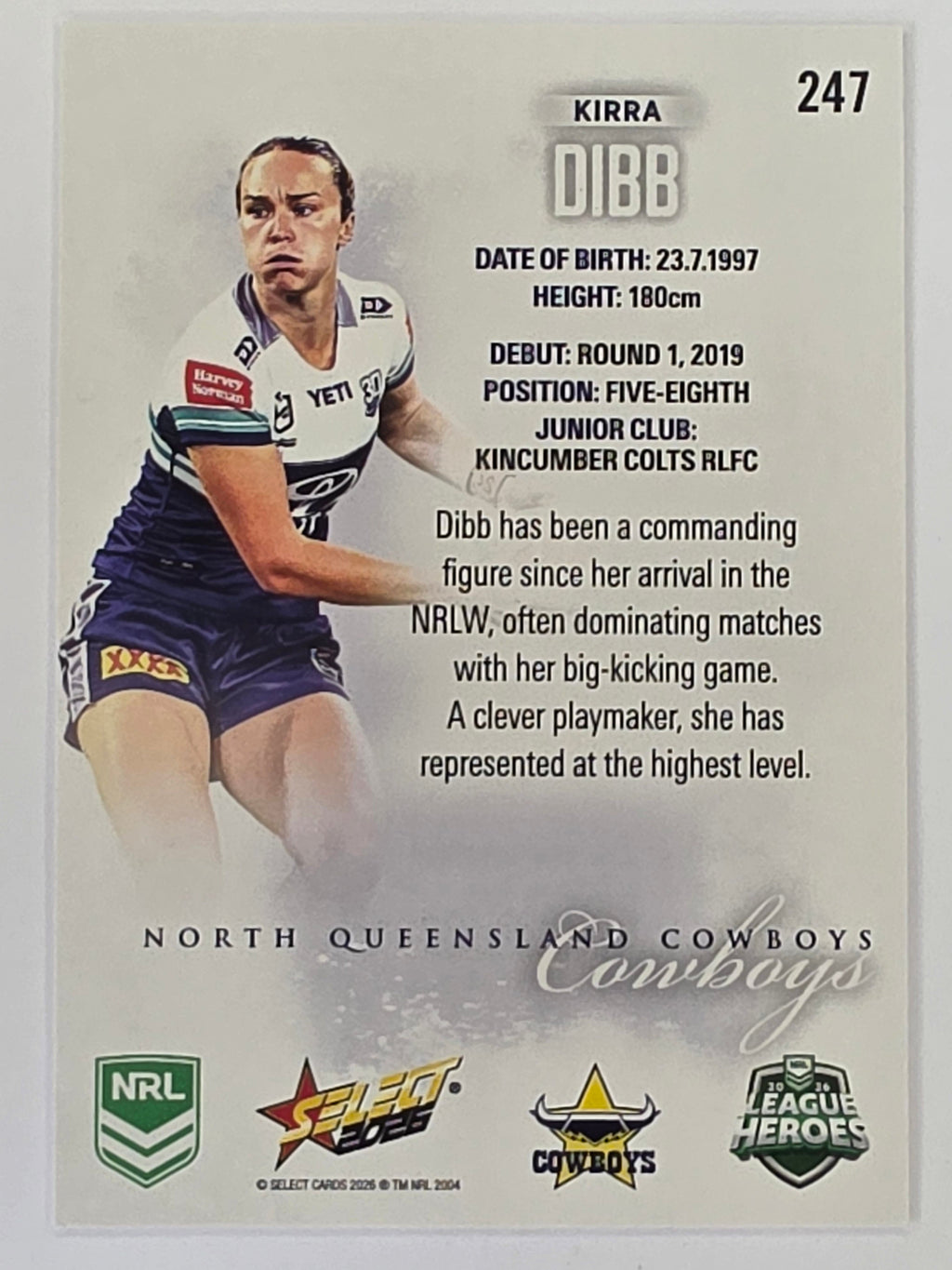 NRL 2026 League Heroes | Base | #247 |Kirra Dibb | NRLW North Queensland Cowboys